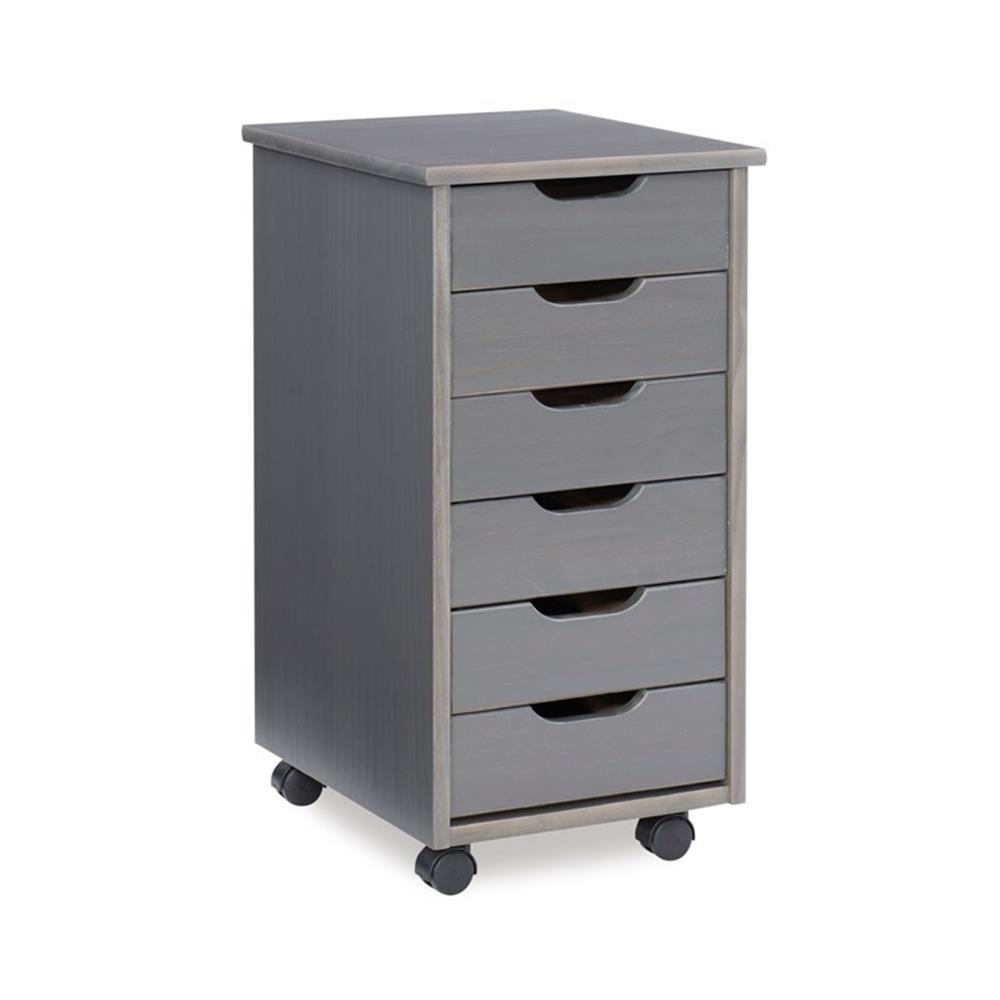 Gray Six Drawer Wood Rolling Storage Cart