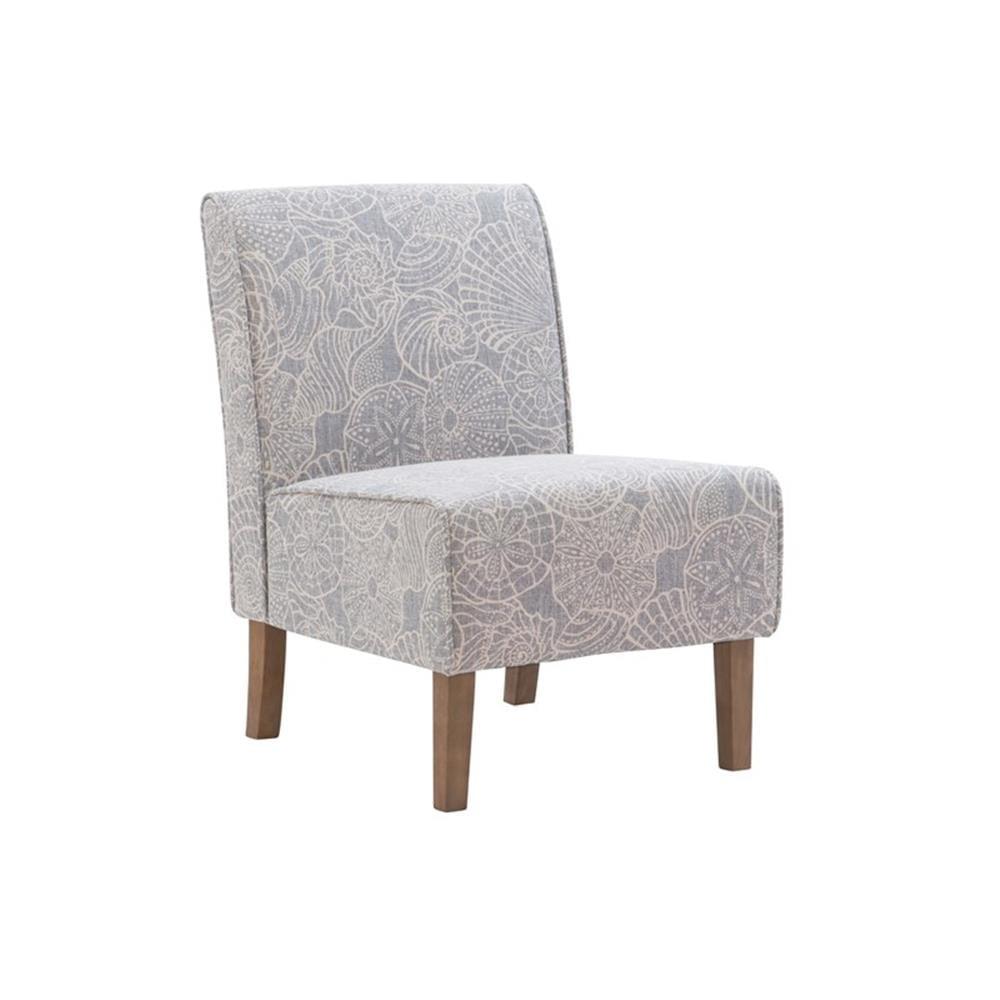 Stone Gray Coastal Upholstered Slipper Chair with Wood Legs