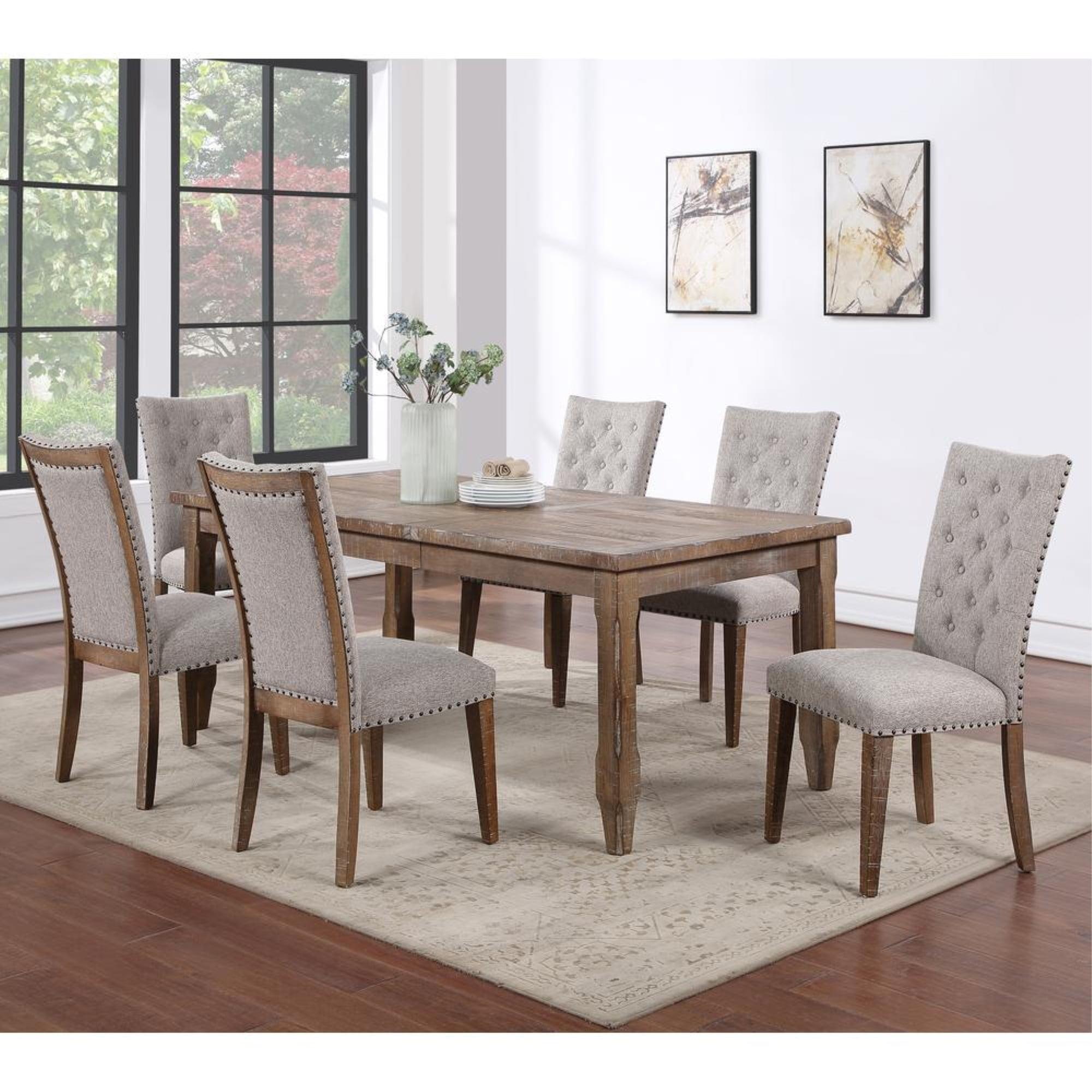 Riverdale Light Brown Distressed Wood 7-Piece Dining Set with Upholstered Chairs