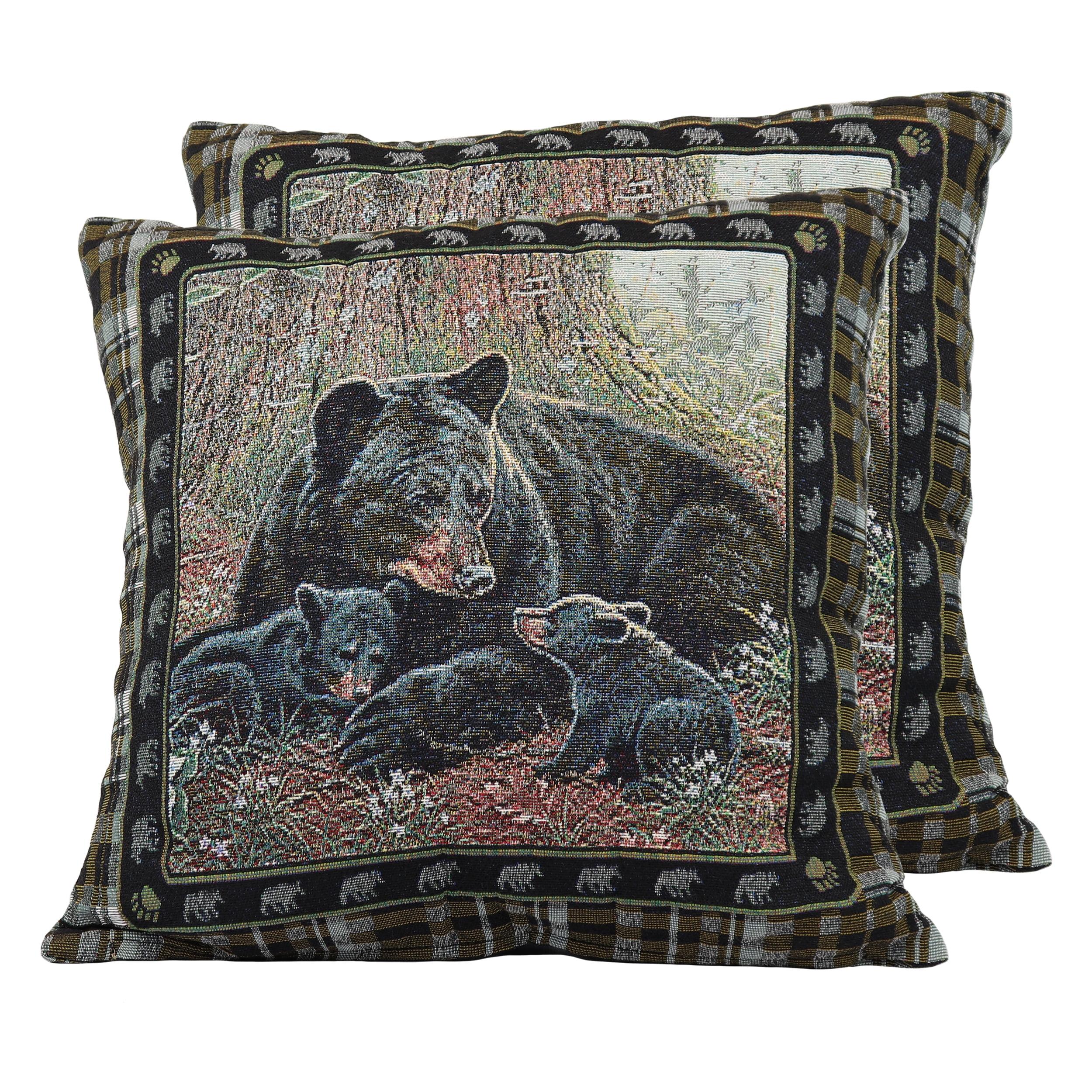 Bear Woodland Scene 18" Square Tapestry Throw Pillows Set