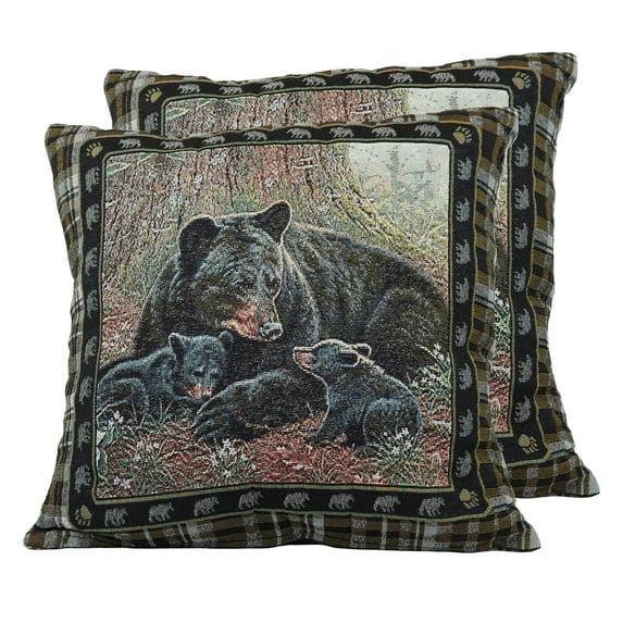 Bear Woodland Scene 18" Square Tapestry Throw Pillows Set