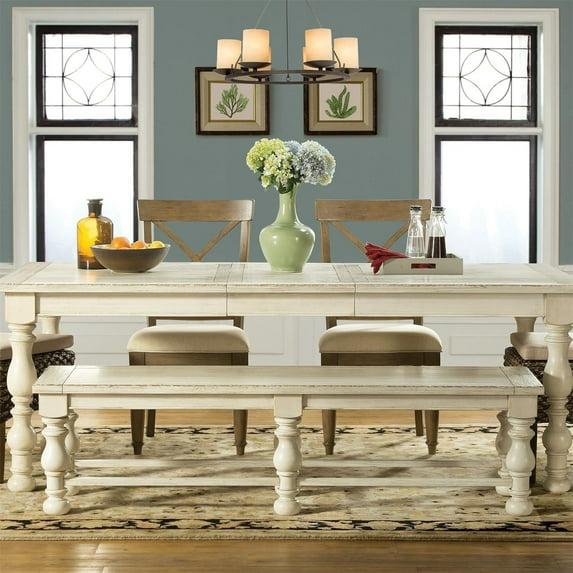 Riverside Furniture Aberdeen 68" Wood Dining Bench in Weathered Worn White