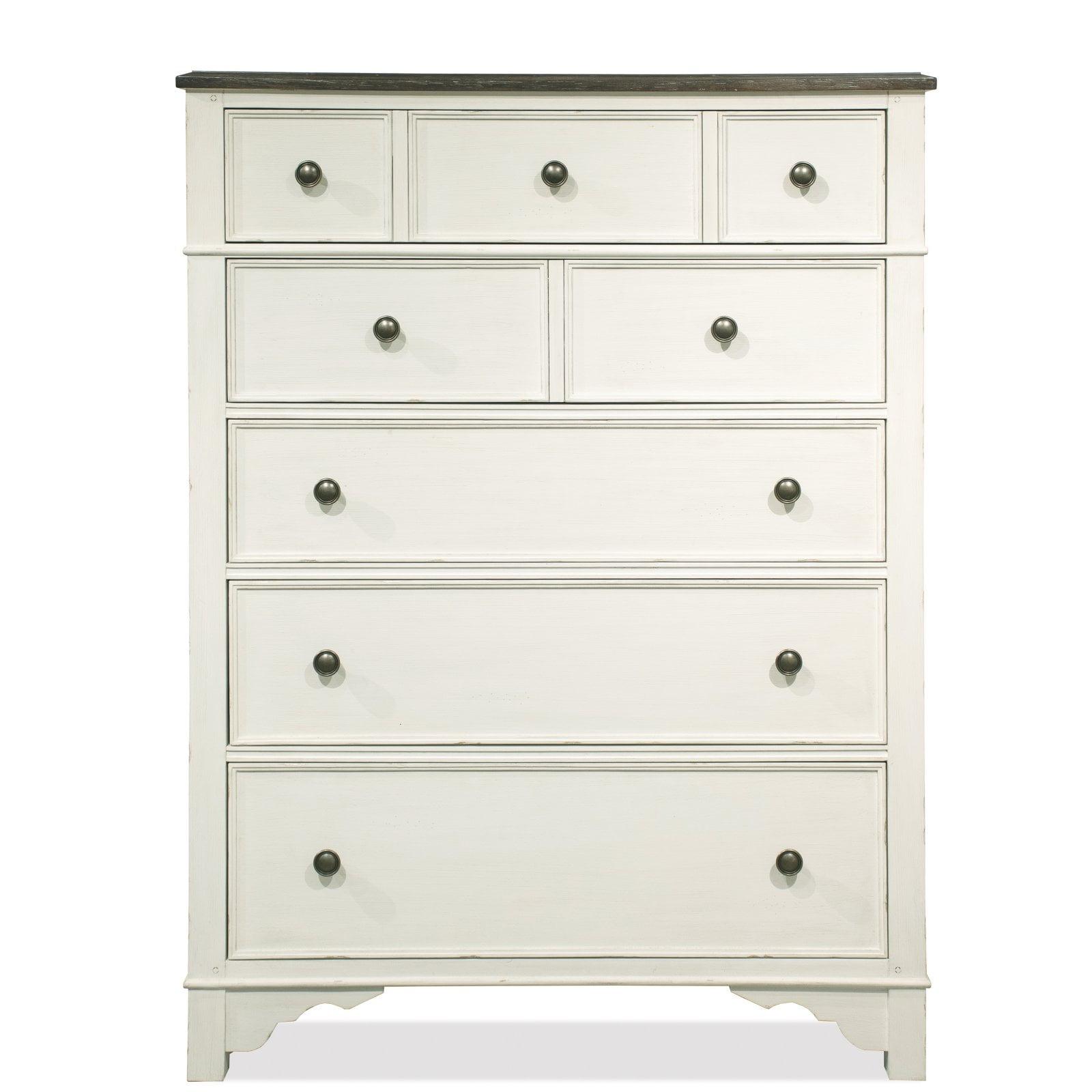 Cottage Charm White & Charcoal 5-Drawer Chest with Dovetail Joinery