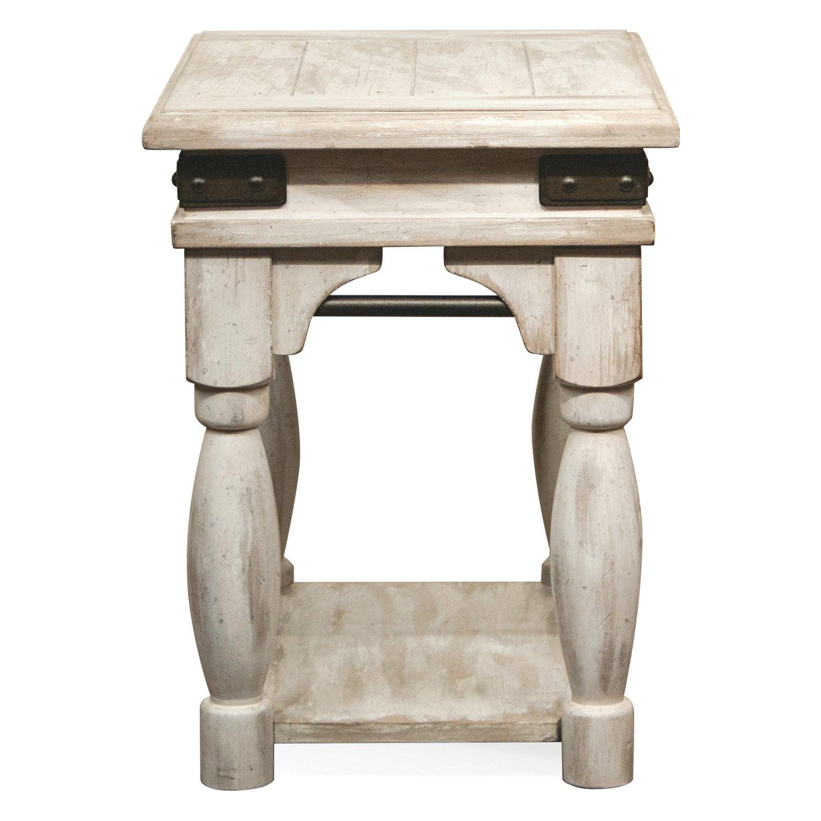 Farmhouse White Regan Rectangular Chairside Table with Metal Accents