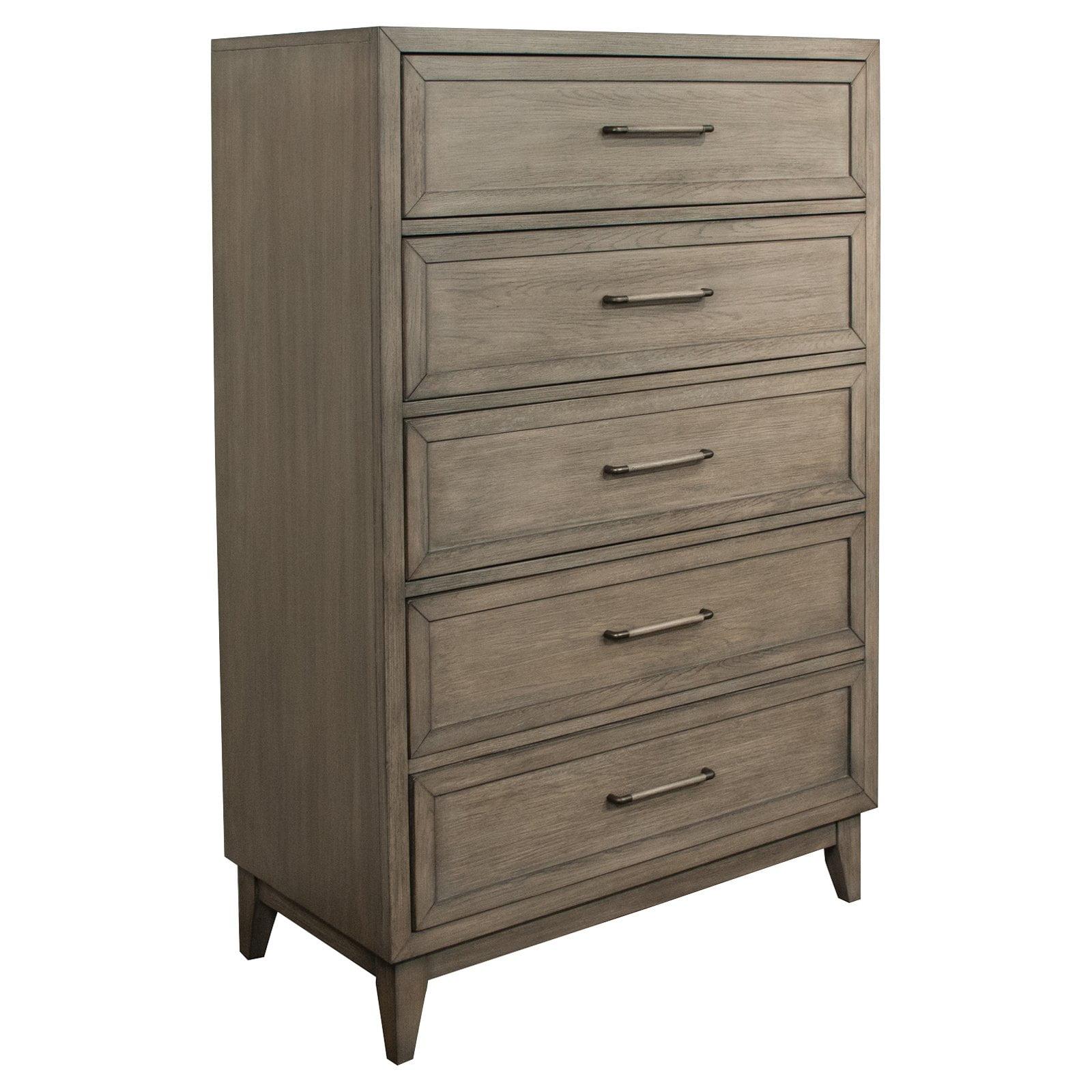 Vogue Transitional Gray Wash 36" Oak Veneer Five Drawer Chest