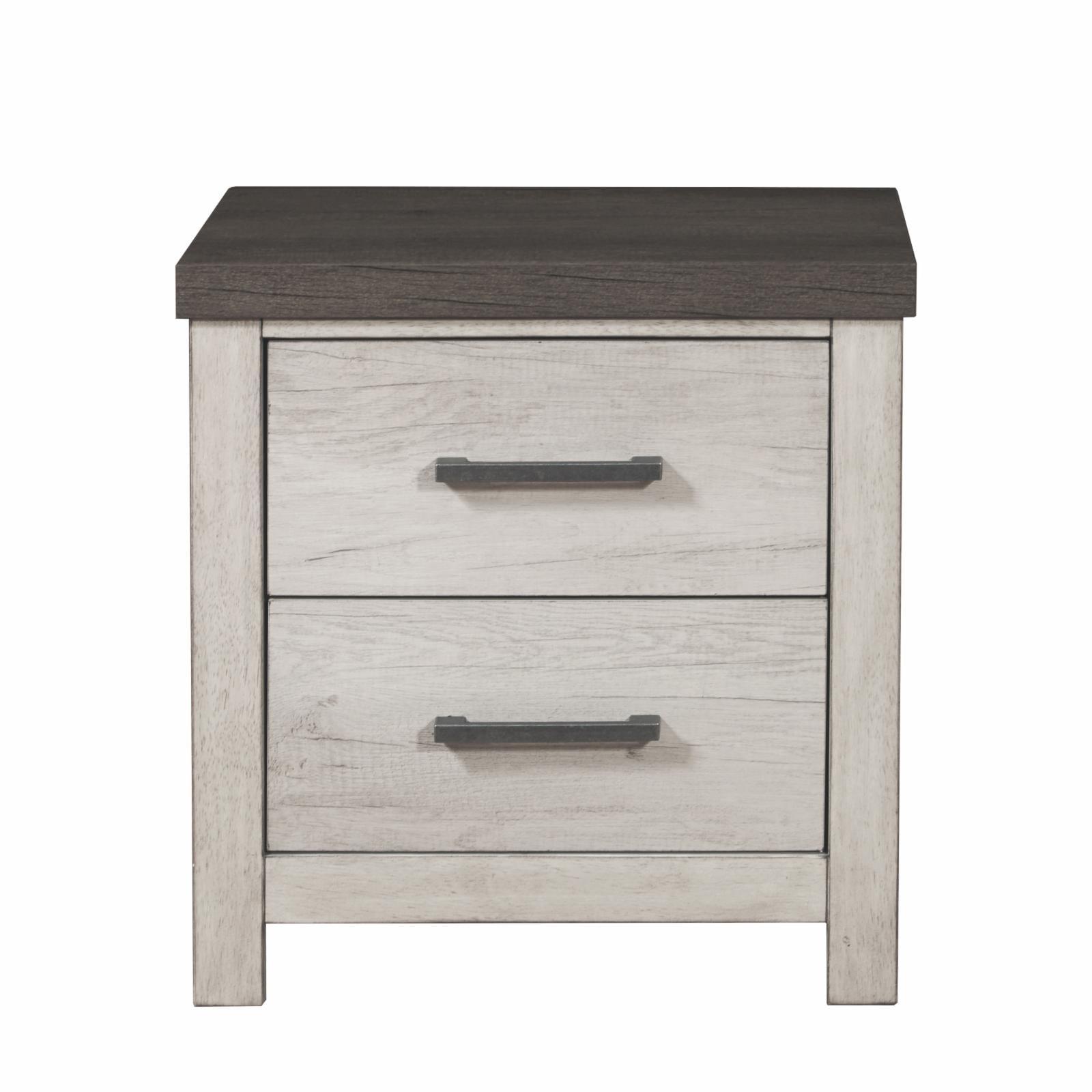 Transitional Gray-Brown Rubberwood Nightstand with USB Port