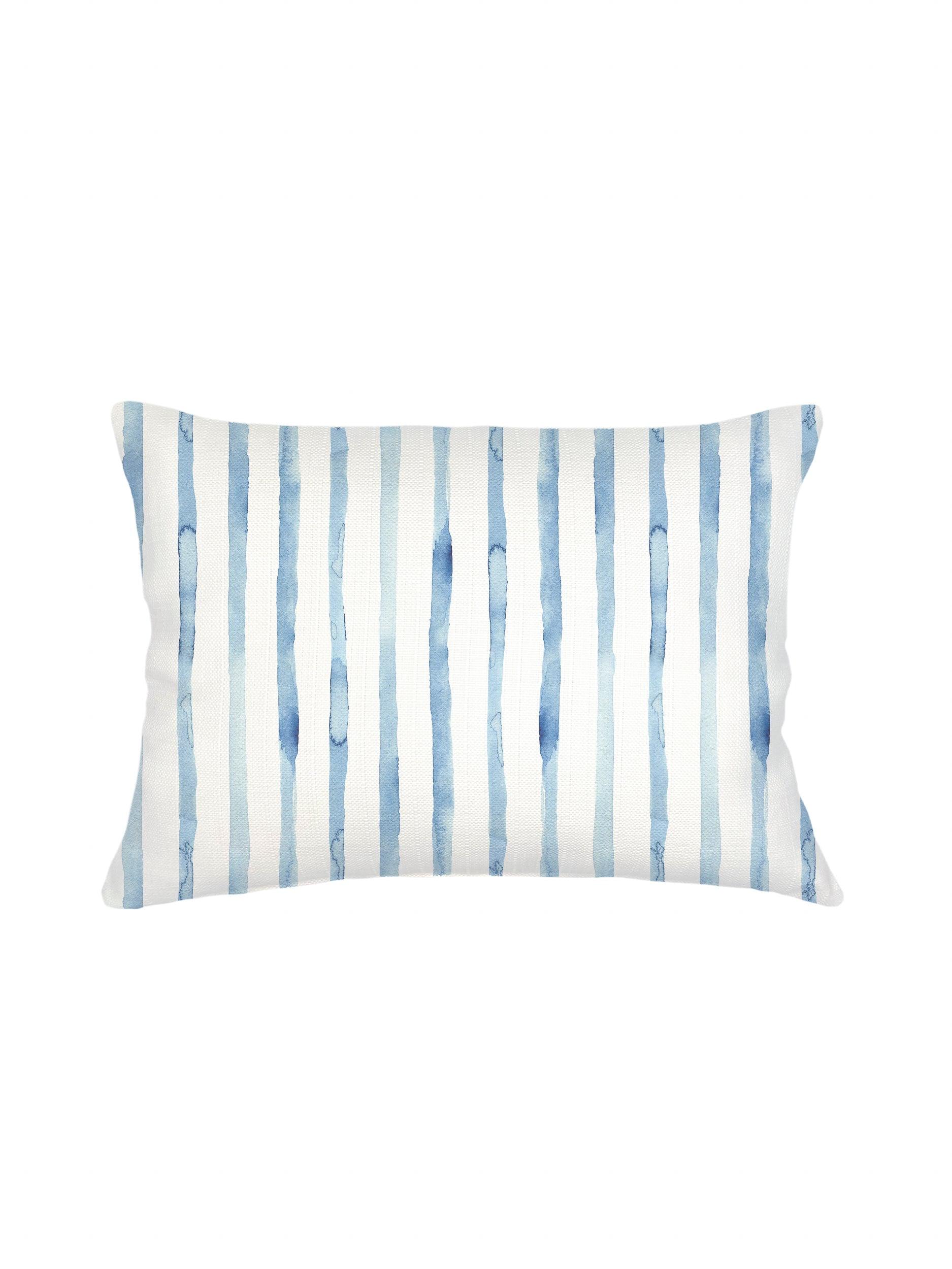 Riviera Blue Striped Linen Throw Pillow 14x20