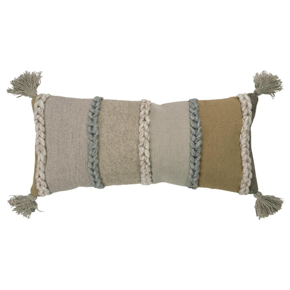 Camel and Gray Rectangular Tassel Throw Pillow