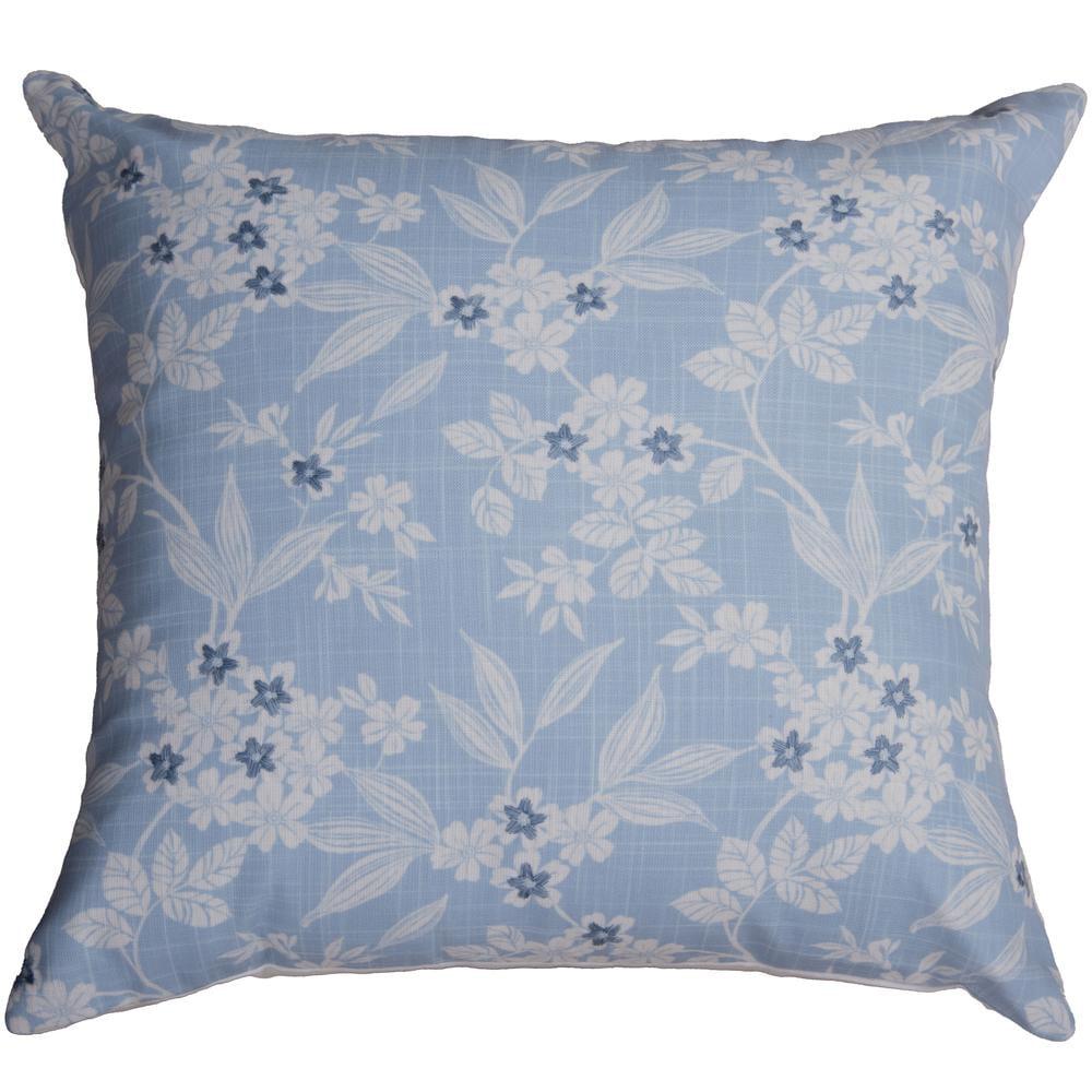 Light Blue and Ivory Embroidered Cotton Pillow