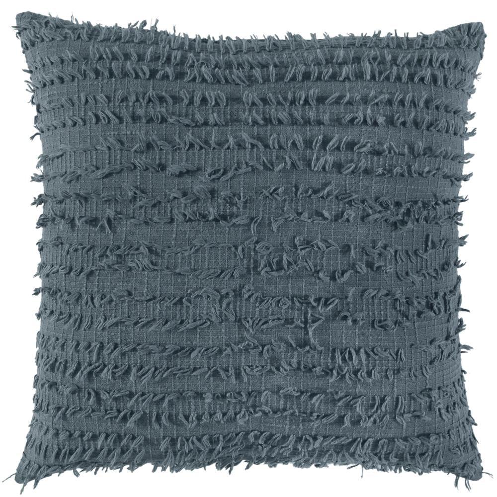 Artisanal Textured Cotton Square Pillow with Tasseling Fringes - 20"x20" Gray