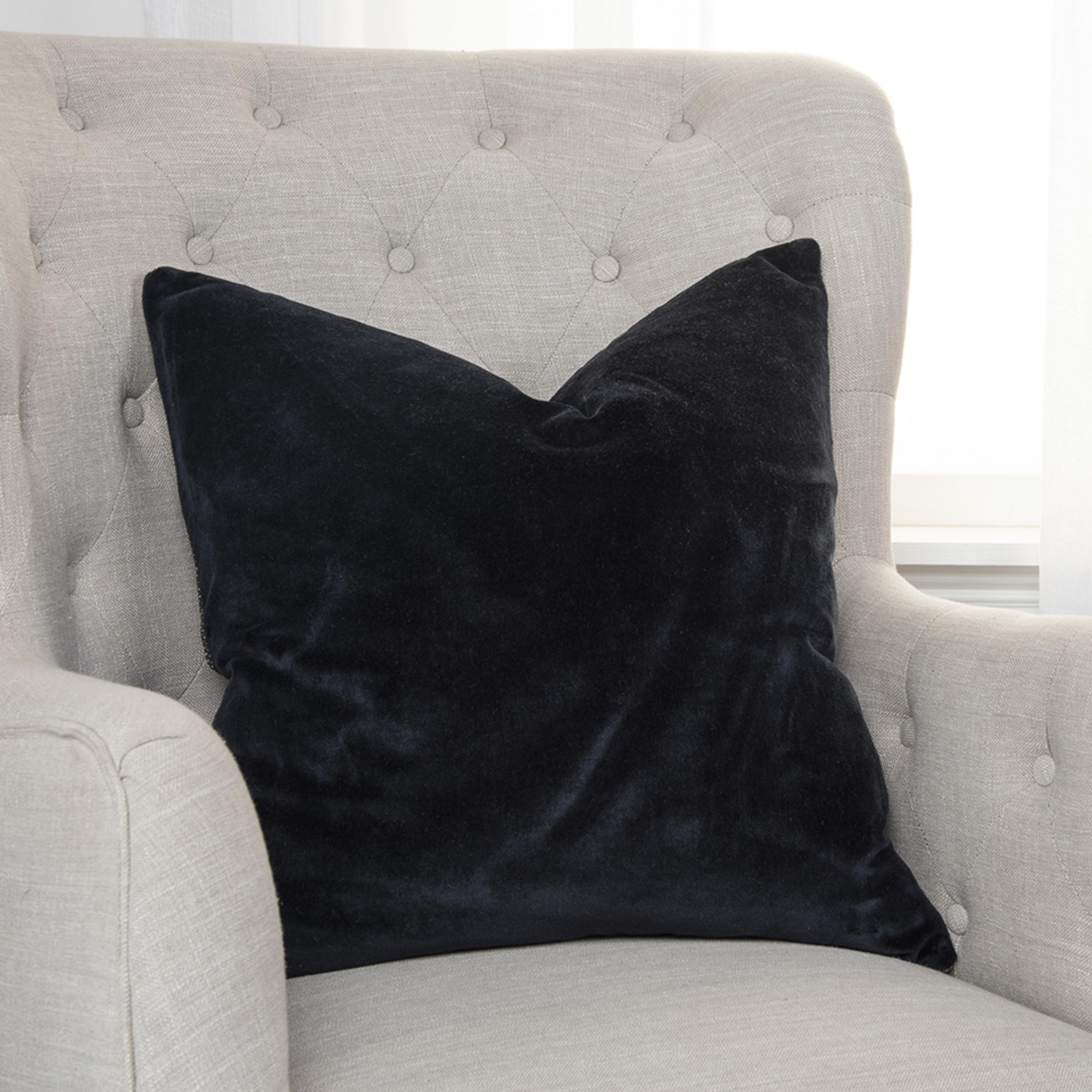 22"x22" Oversize Reversible Solid Square Throw Pillow Cover Black - Rizzy Home: Cotton Velvet, Zipper Closure, Indoor Use