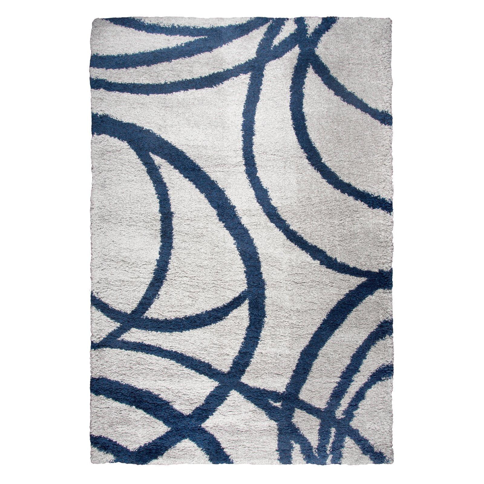 Handmade Transitional Gray Navy Geometric Shag Area Rug 7'3"