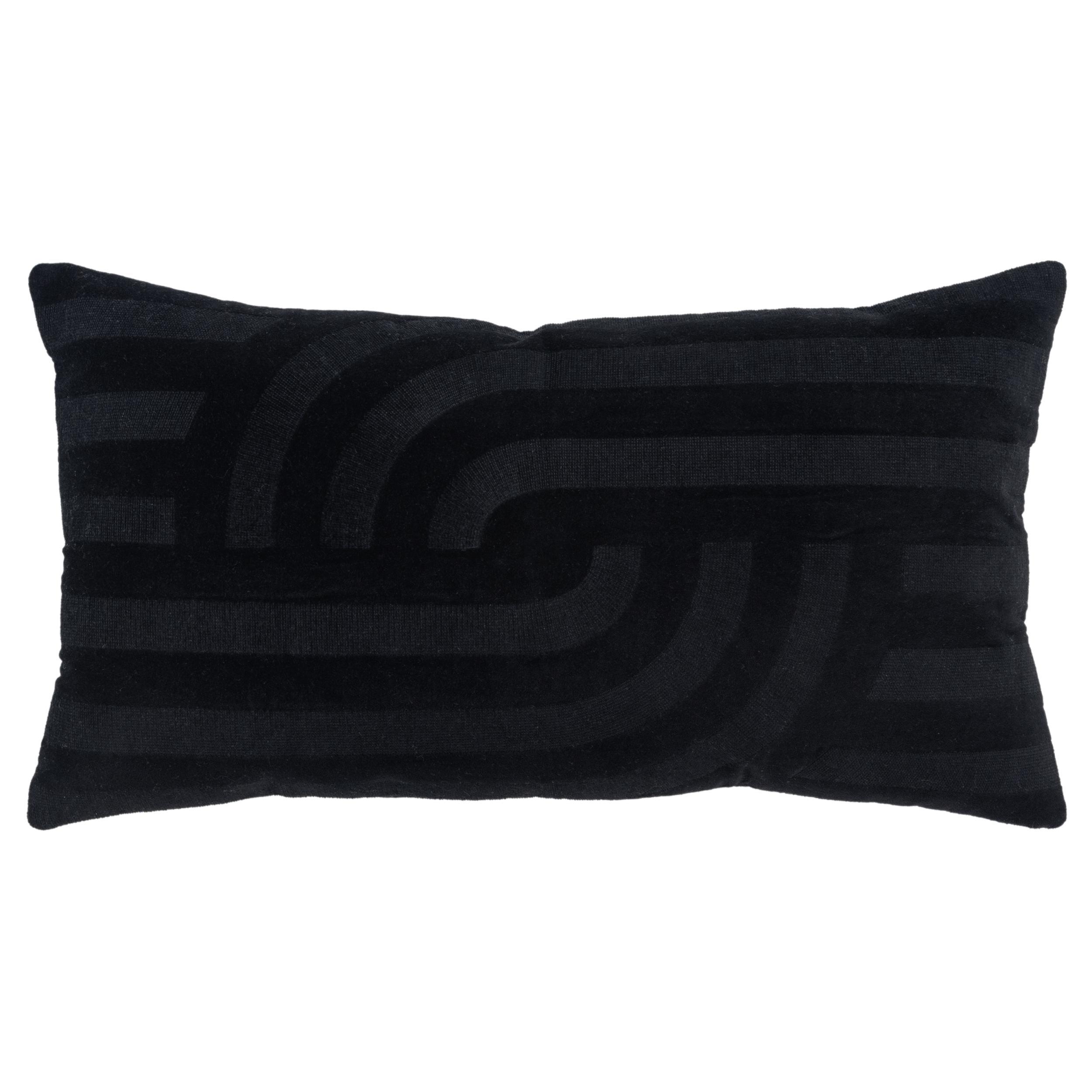 14"x26" Oversized Solid Striped Poly Filled Lumbar Throw Pillow Black - Rizzy Home: Cotton Velvet, Embroidered, Modern Industrial Design