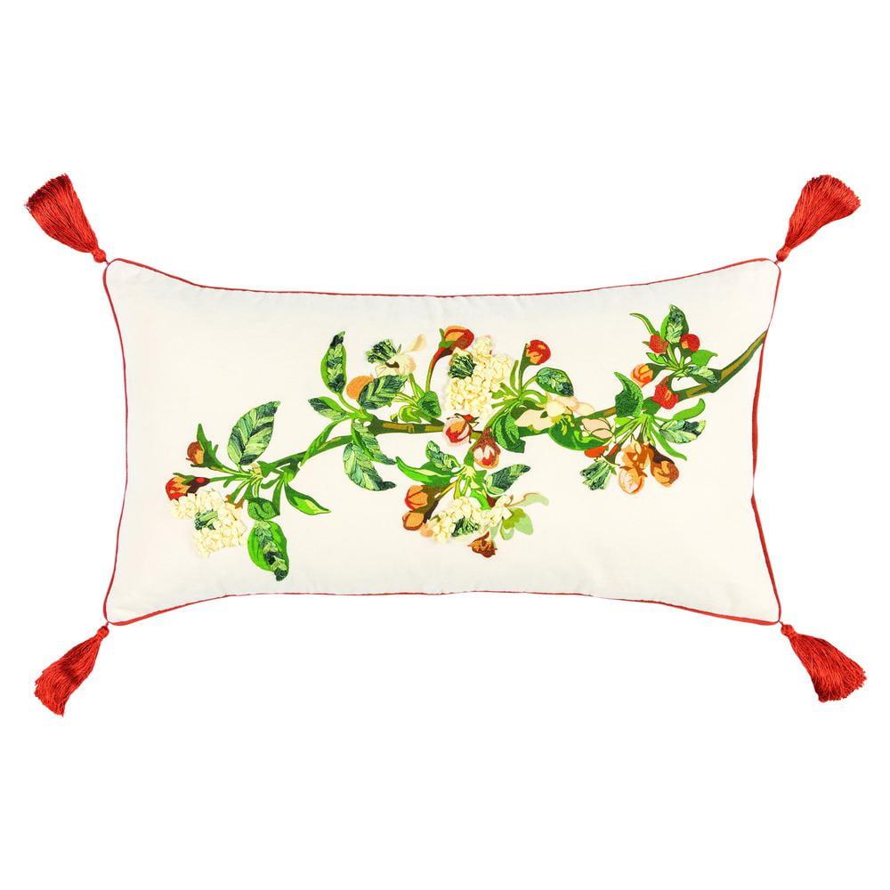 Rizzy Home 14"X26" Oversized Floral Branch Lumbar Throw Pillow Cover