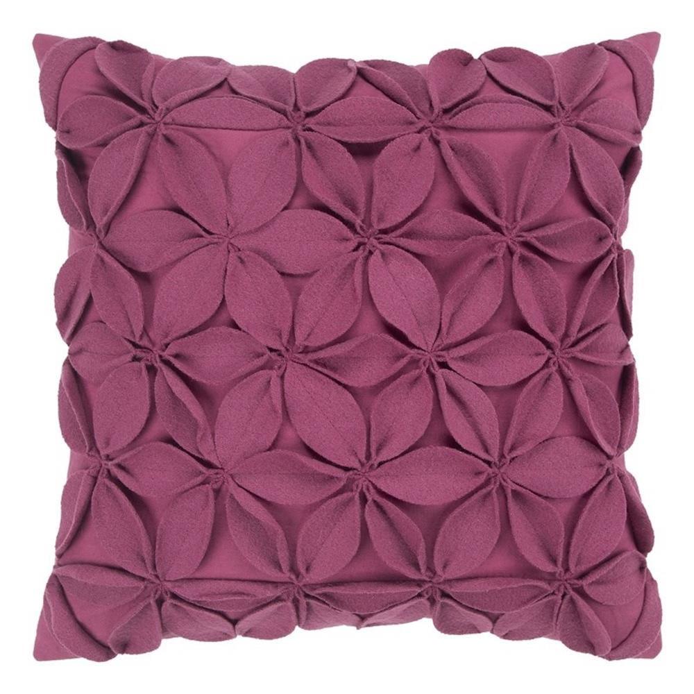 Magenta Wool Felt Petal Applique Square Pillow