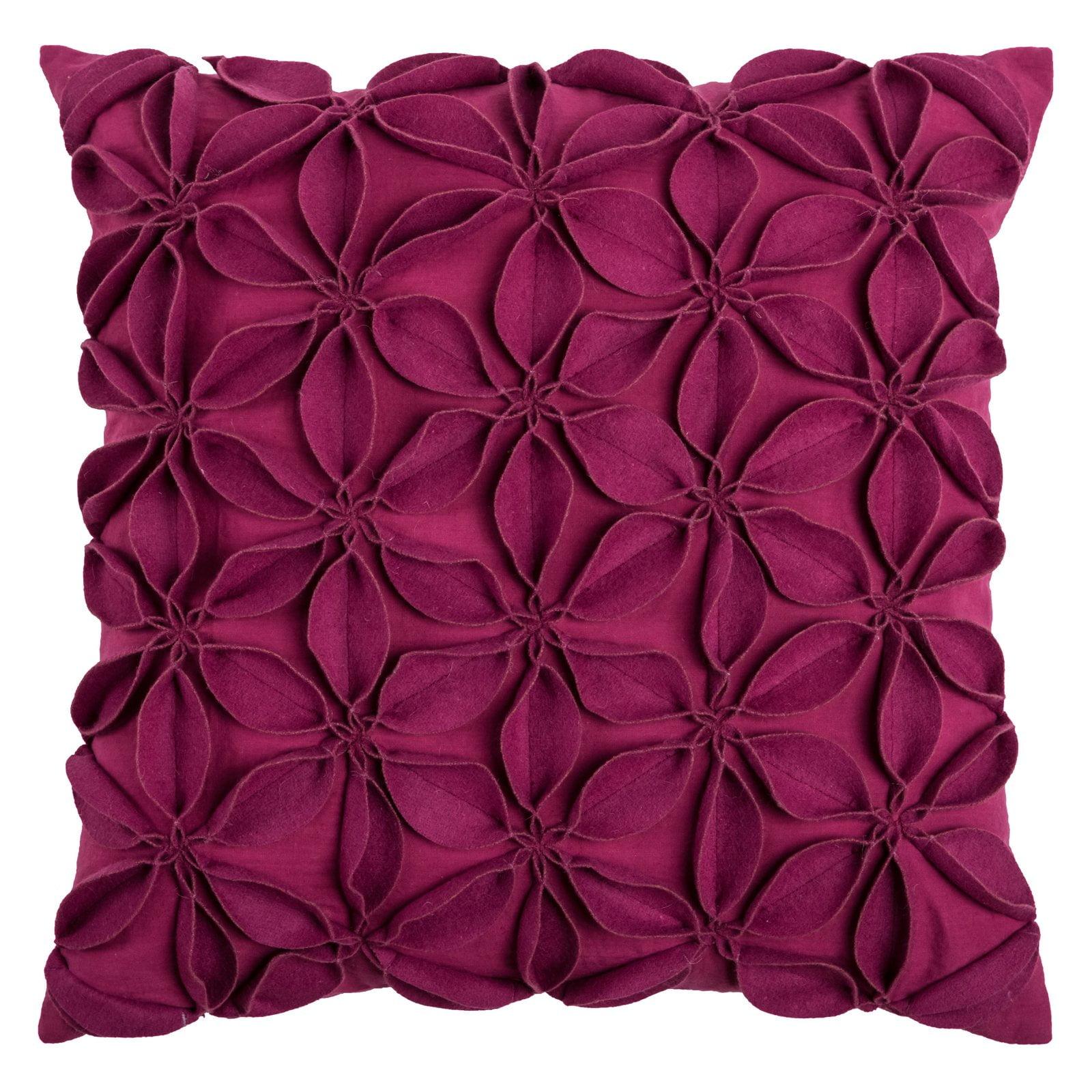 Magenta Wool Felt Petal Applique Square Pillow