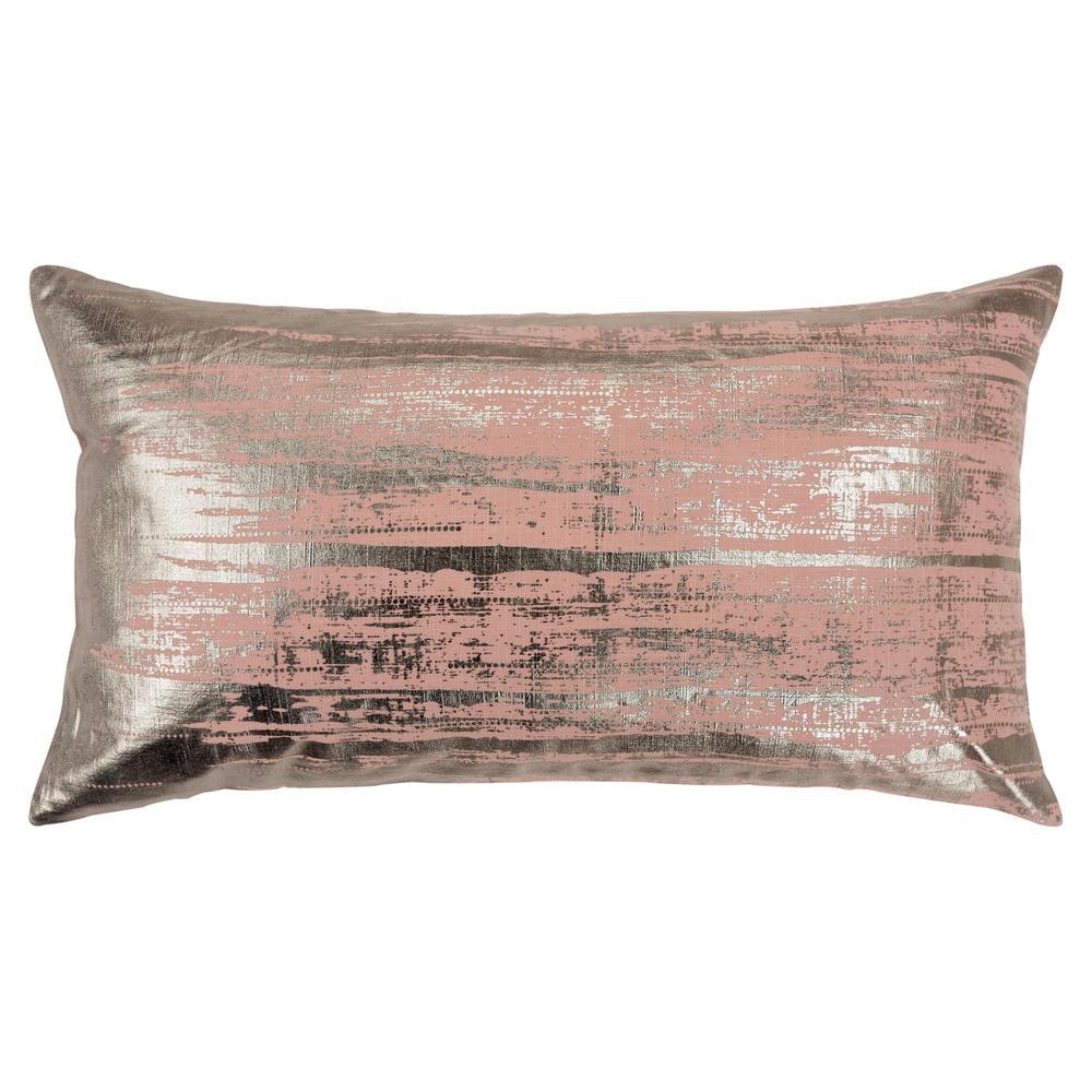 Silver and Pink Foil Print Rectangular Cotton Throw Pillow