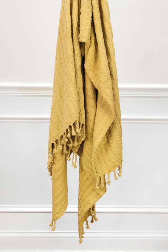 Golden Knitted Cotton Reversible Throw Blanket