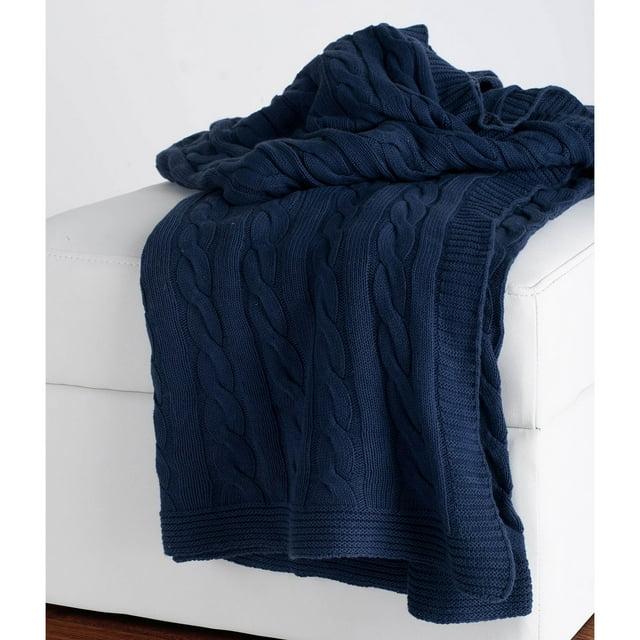 Rizzy Home Cable Knit Sweater Throw, 50" x 60", Blue