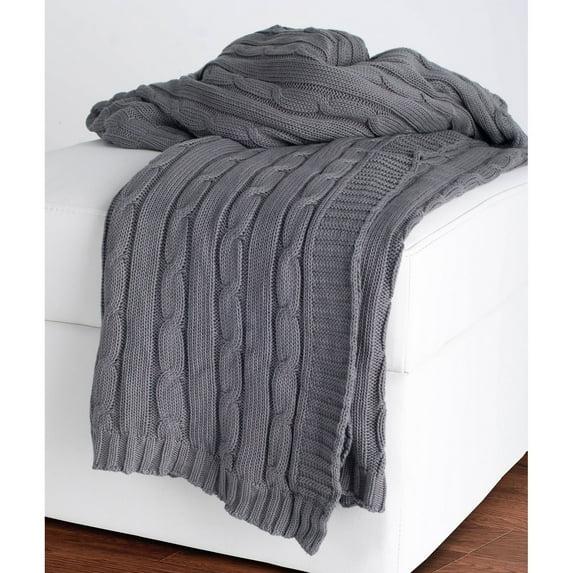 Rizzy Home Cable Knit Sweater Throw, 50" x 60", Light Gray