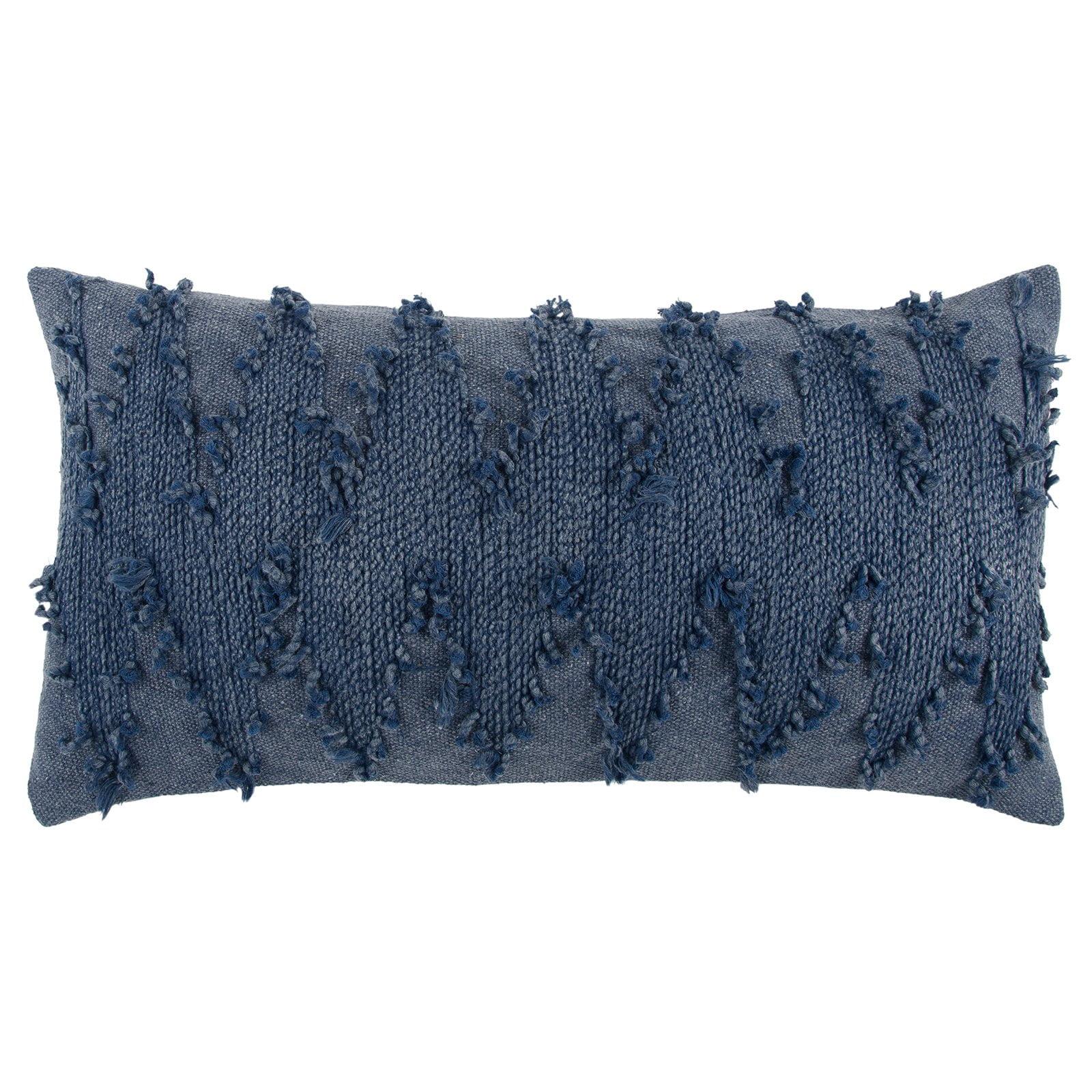 Blue Chevron Embroidered Cotton 14" x 26" Throw Pillow