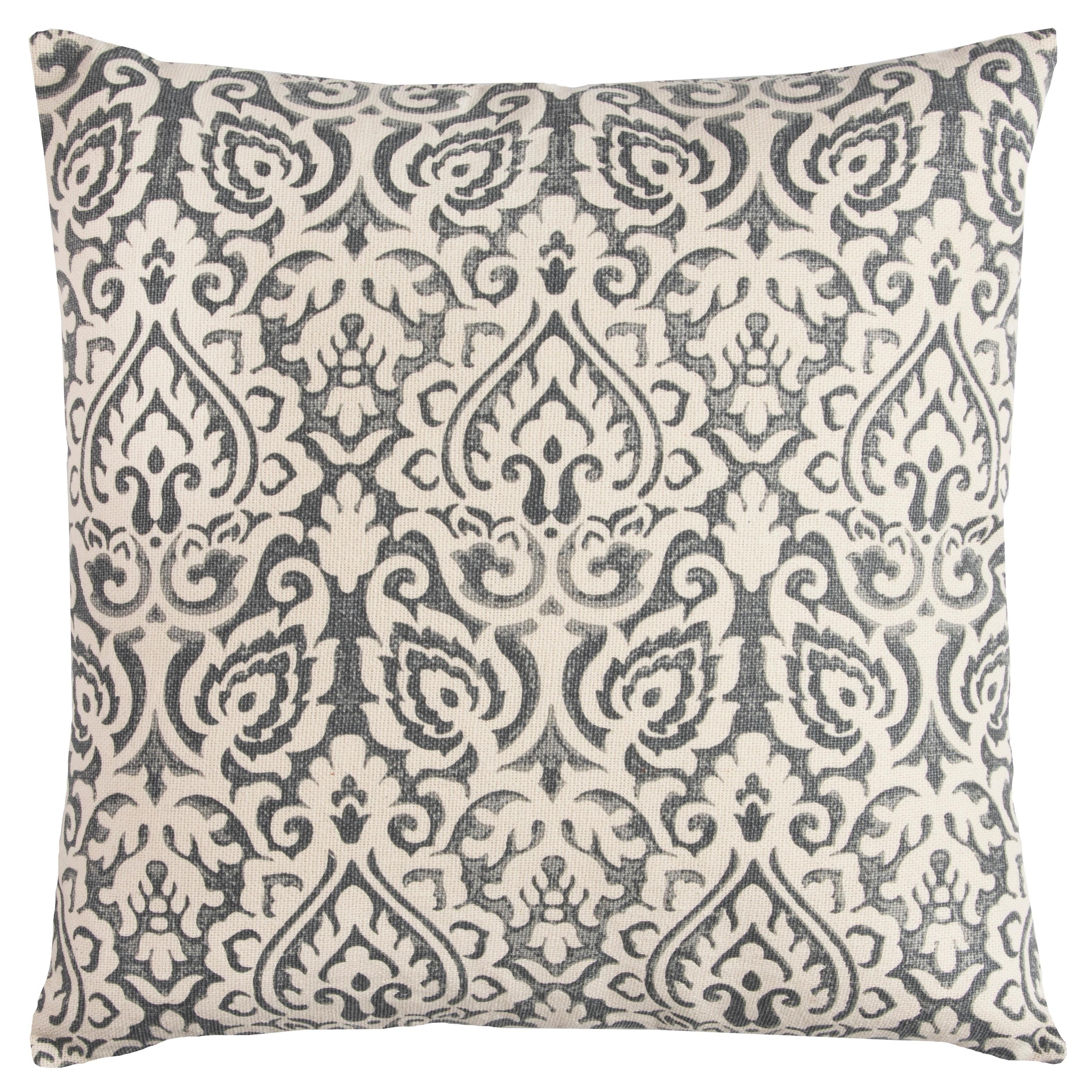 Rizzy Home Damask 22" x 22" Cotton Pillow Cover in Gray/Natural