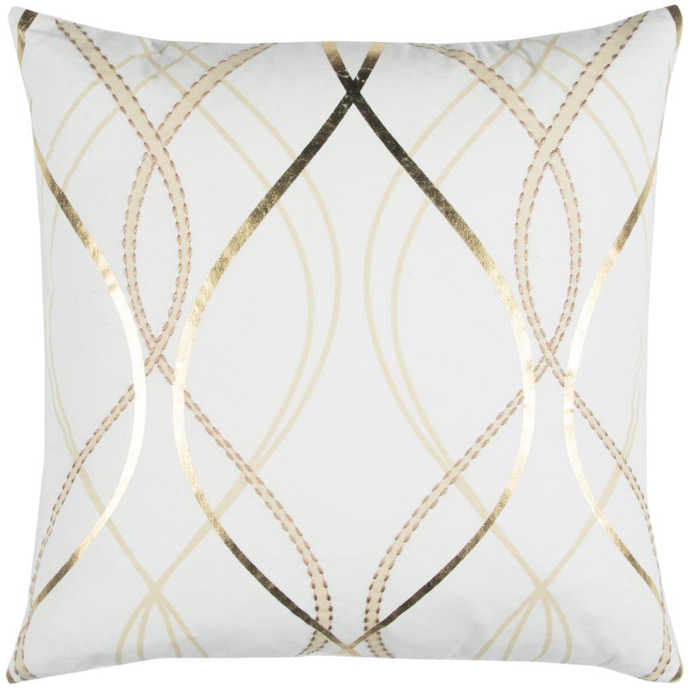 20"x20" Cotton Throw Pillow White - Rizzy Home: Geometric, Zipper Closure, Indoor Canvas