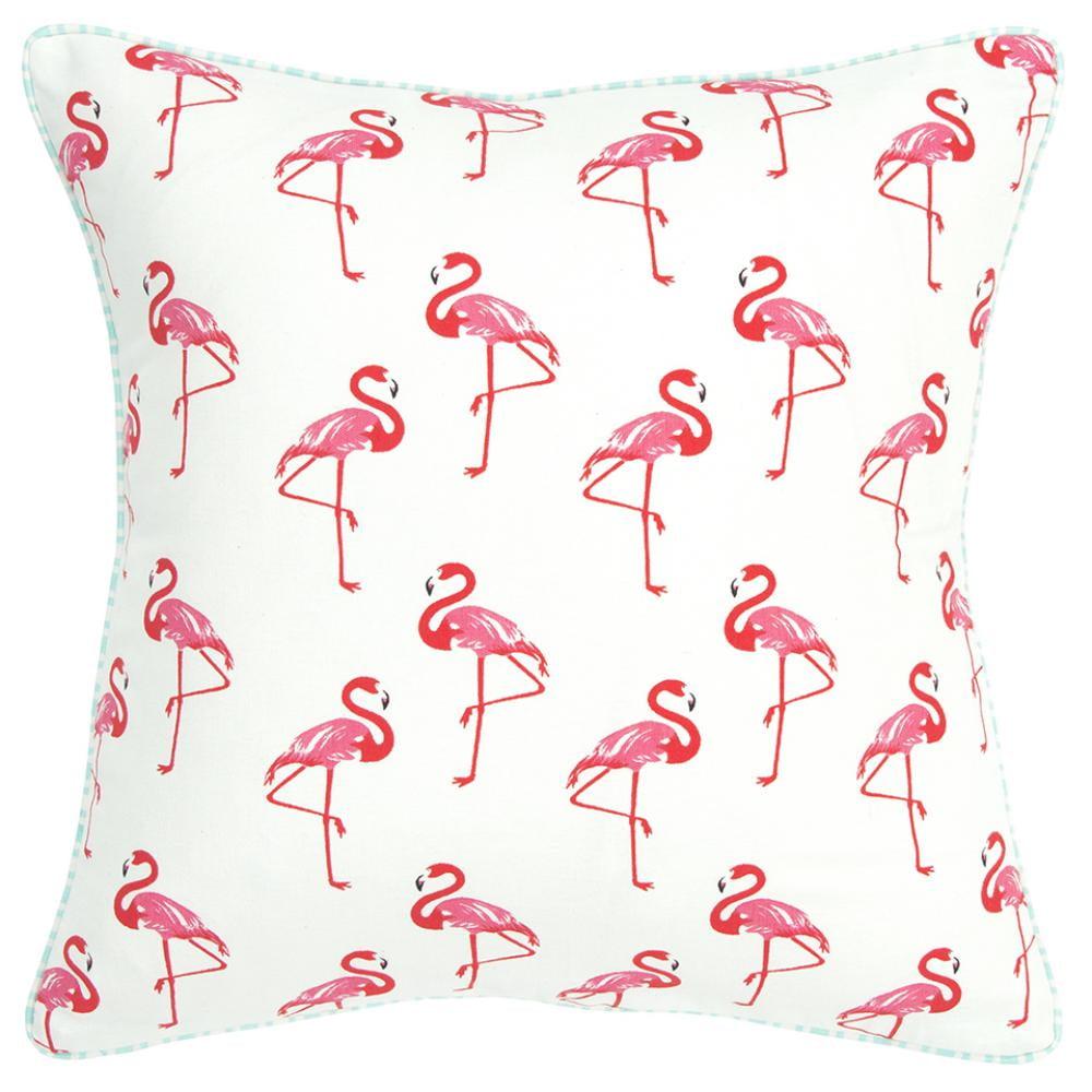 Whimsical Flamingo Print Cotton 20" x 20" Throw Pillow Cover