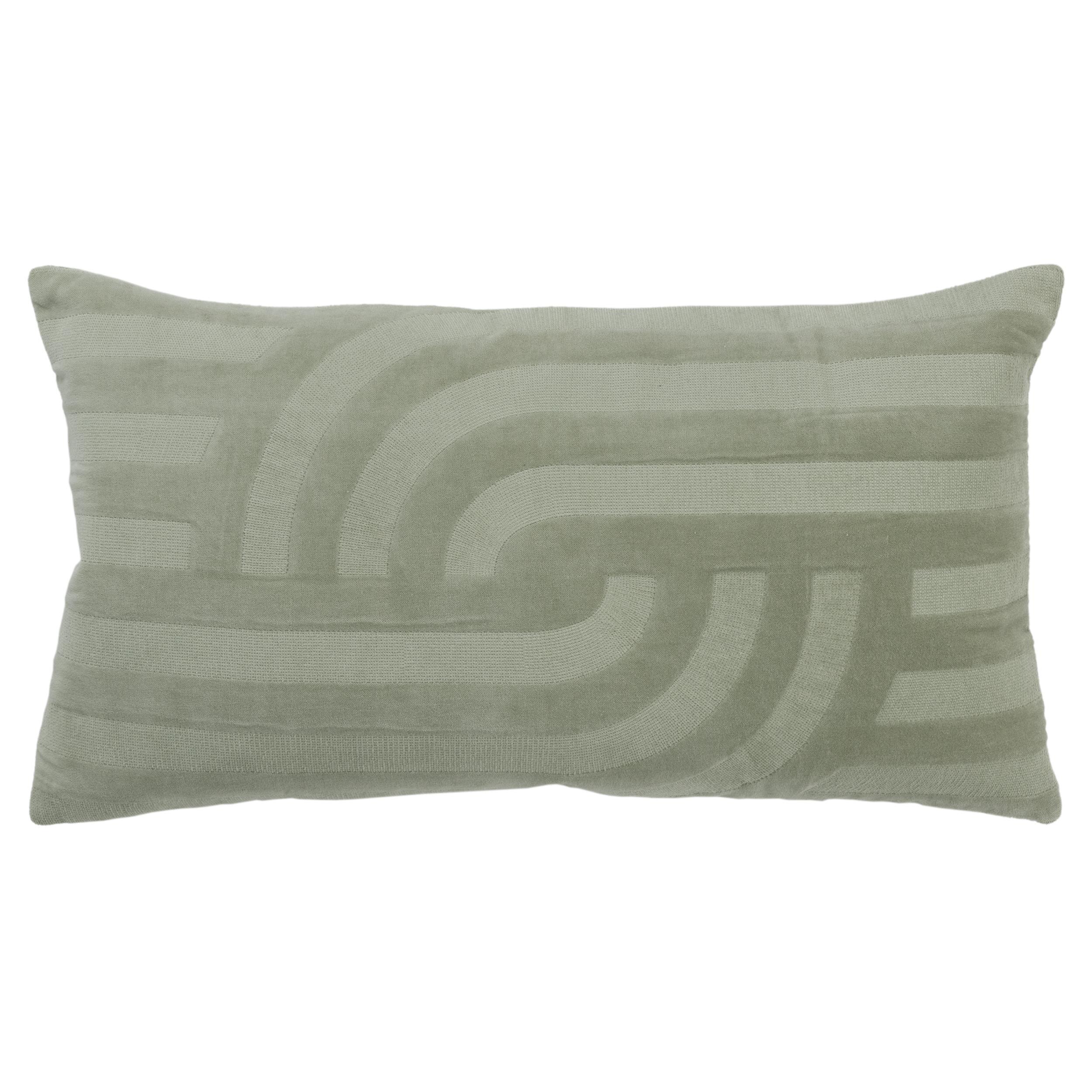 14"x26" Oversized Poly Filled Lumbar Throw Pillow Green - Rizzy Home: Cotton Velvet, Embroidered, Machine Washable