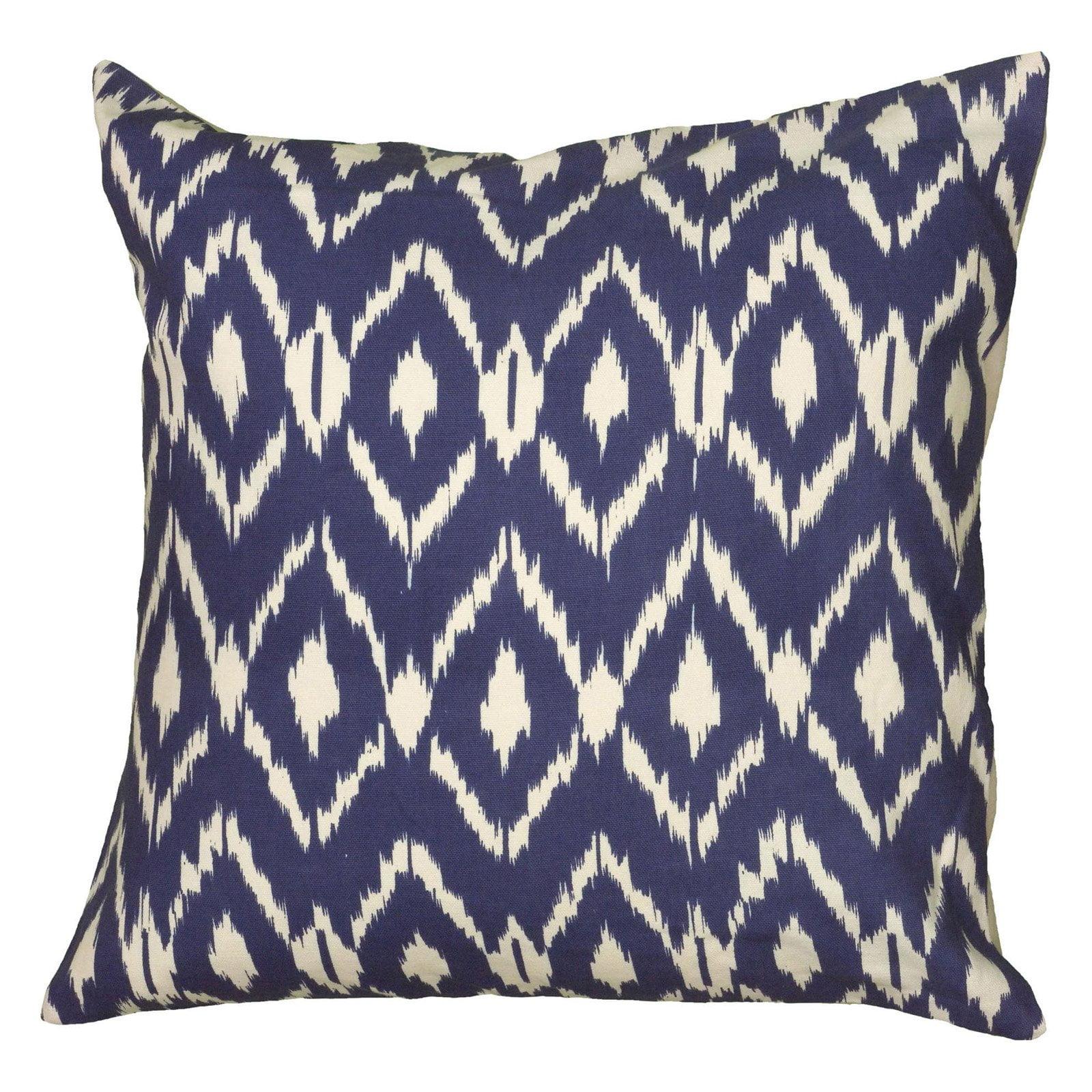 Medium Blue and Ivory Ikat Square Throw Pillow