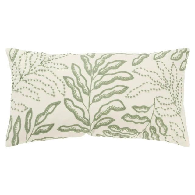 Rizzy Home Ivory/Green 14"X26" BoTanical EmbroideRed Poly Filled Throw Pillow