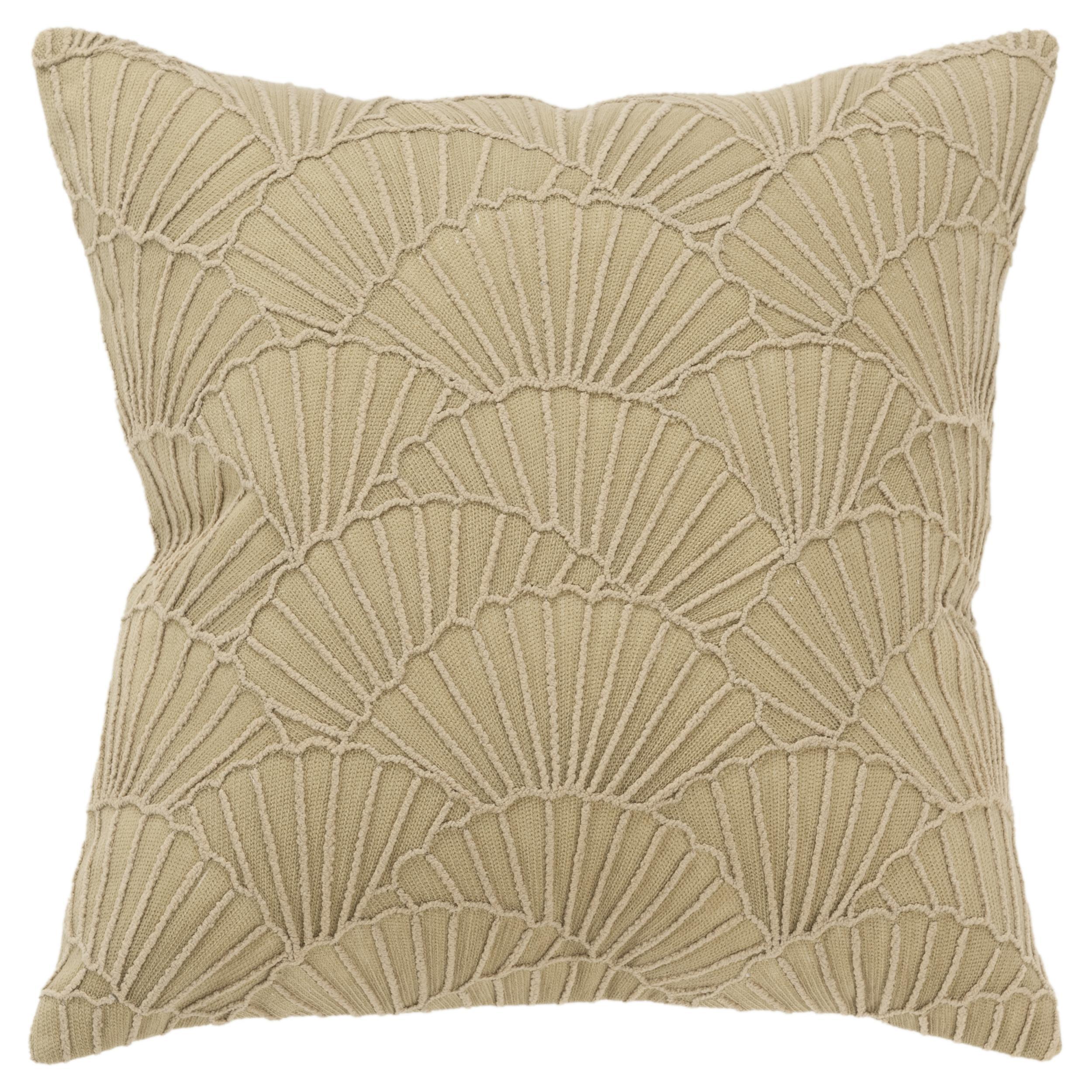 Beige Embroidered Cotton 17" x 17" Throw Pillow