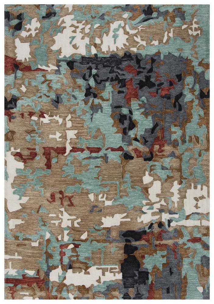 Modern Abstract Tufted 8' x 10' Gray and Blue Wool Blend Rug