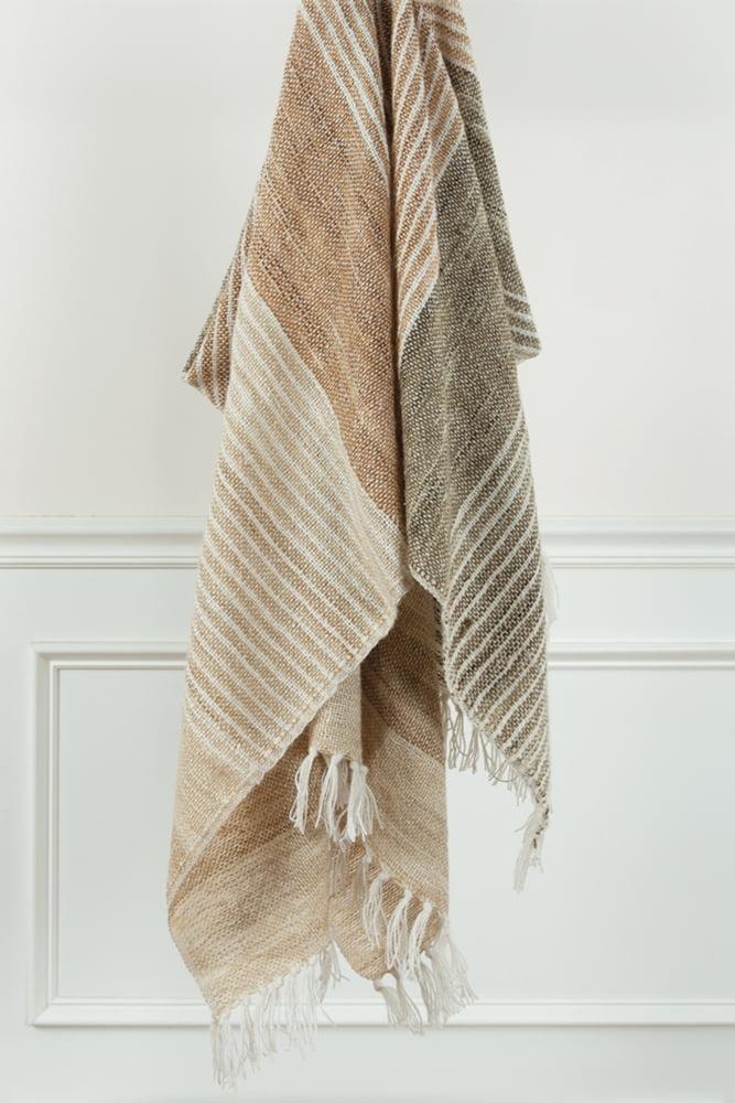 50"x60" Beige and Brown Reversible Knitted Throw Blanket