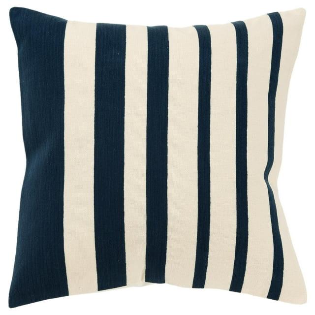 Rizzy Home Navy/Natural 20"X20" Stripe Woven Poly Filled Throw Pillow
