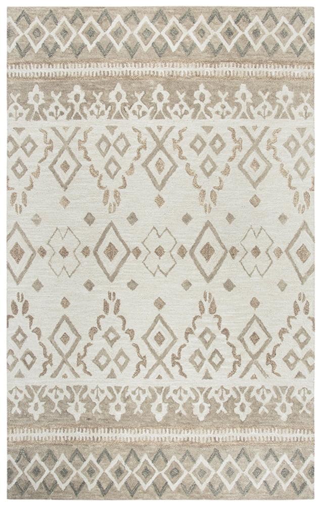 Ivory and Brown Geometric Wool 5' x 8' Area Rug