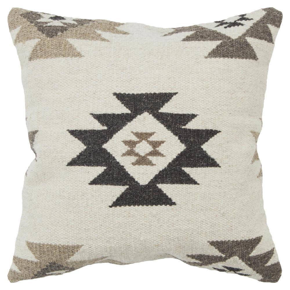 22"x22" Oversize Geometric Poly Filled Square Throw Pillow - Rizzy Home: Southwest Wool, Indoor Decor