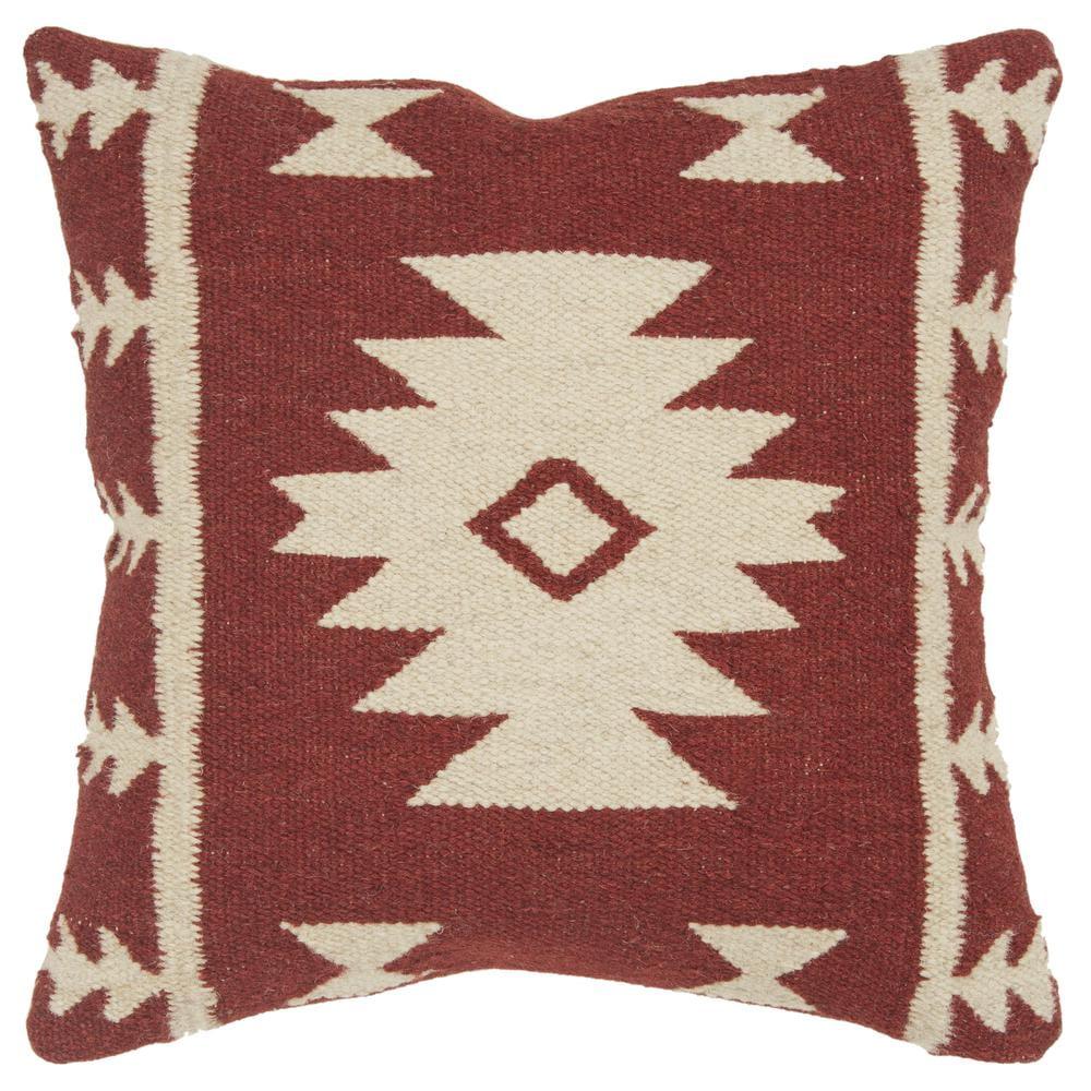 18"x18" Southwestern Striped Square Throw Pillow Red/Ivory - Rizzy Home: Aztec Pattern, Cotton/Wool Blend