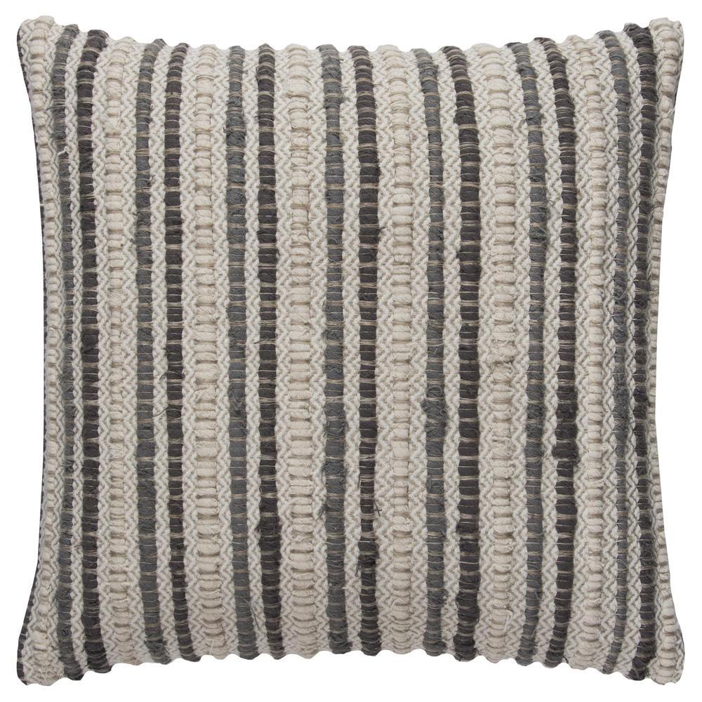 20"x20" Oversize Geometrical Striped Square Throw Pillow Cover - Rizzy Home: Linen & Cotton, Hidden Zipper