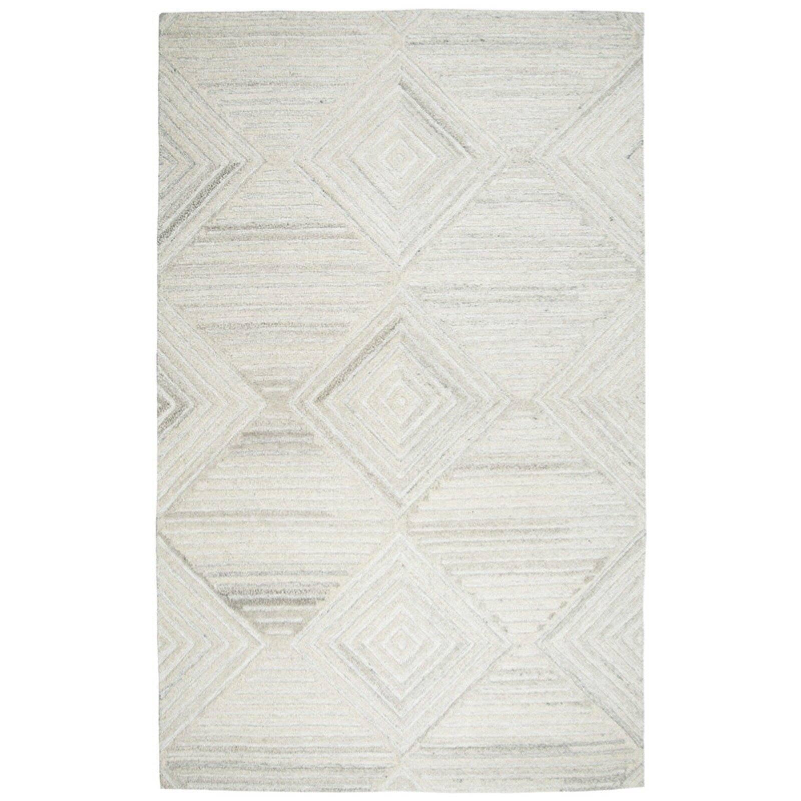 Ivory Hand-Tufted Wool Geometric Rectangular Rug