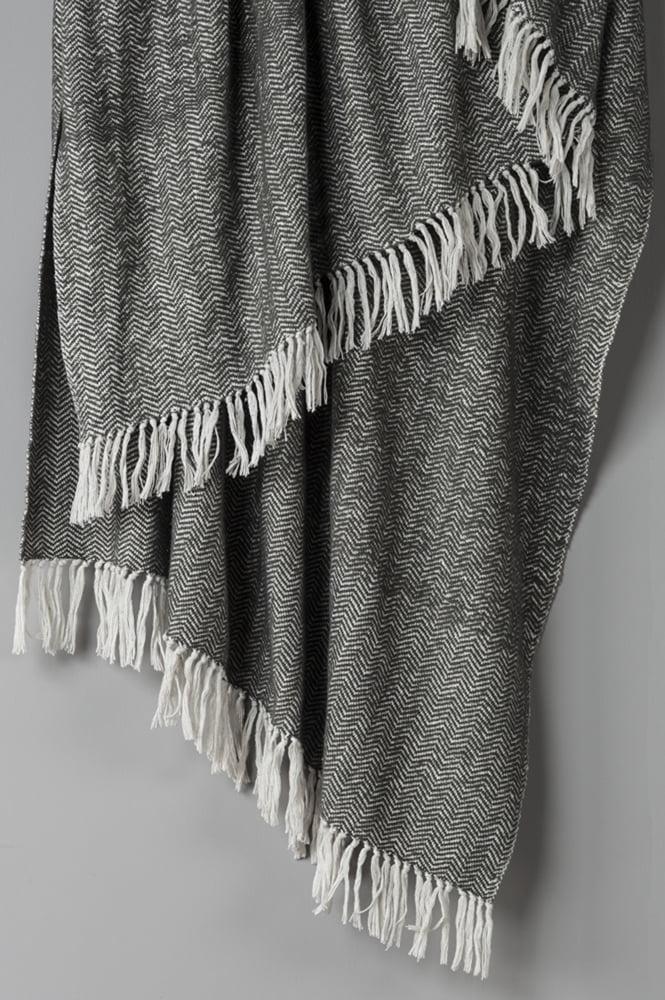 Gray and White Cotton Chevron Pattern Throw Blanket