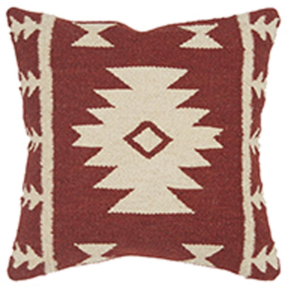 Ivory and Crimson Southwestern Wool 18" x 18" Square Pillow