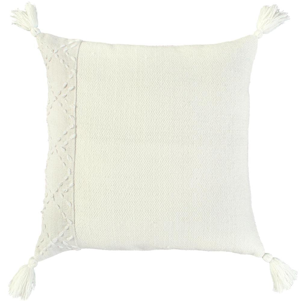 Khaki and Ivory Diamond Weave 20" Accent Pillow with Tassels