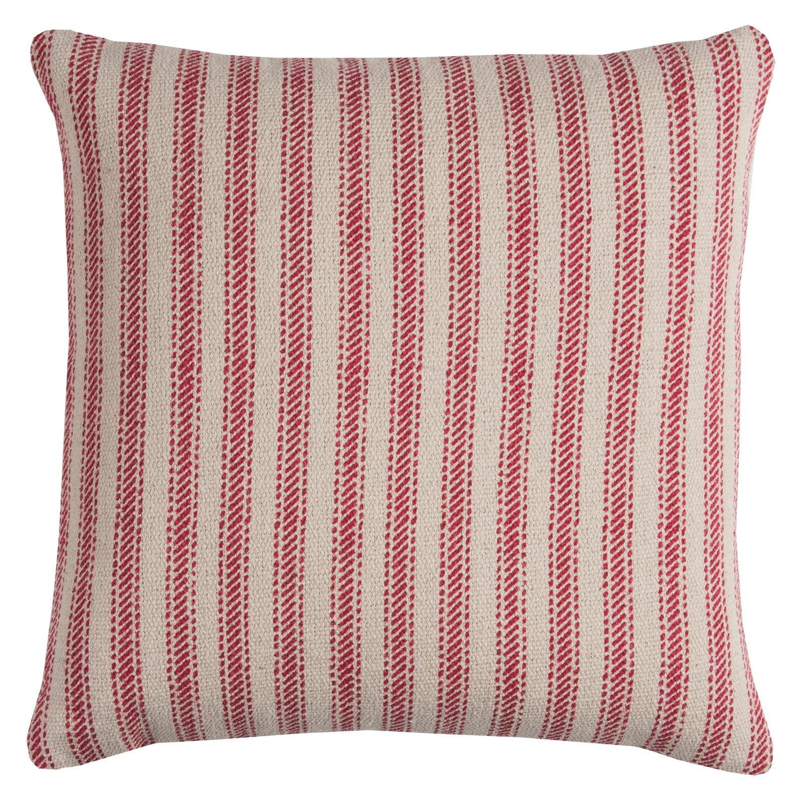 20"x20" Oversize Ticking Striped Square Throw Pillow Red - Rizzy Home: Cotton Canvas, Indoor Decorative Cushion with Zipper
