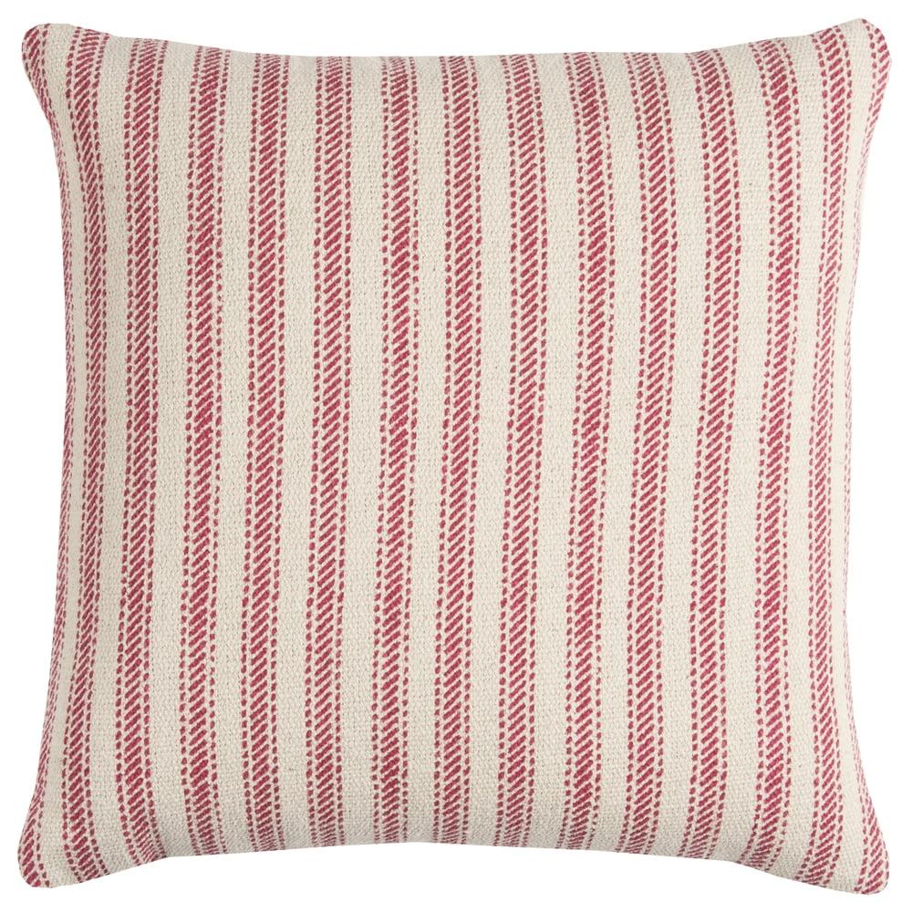 20"x20" Oversize Ticking Striped Square Throw Pillow Red - Rizzy Home: Cotton Canvas, Indoor Decorative Cushion with Zipper