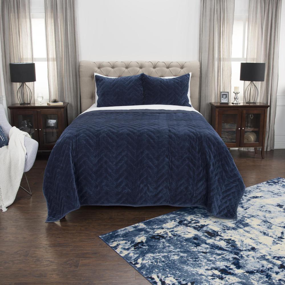 Riviera Luxe Indigo Queen Cotton Velvet Quilt