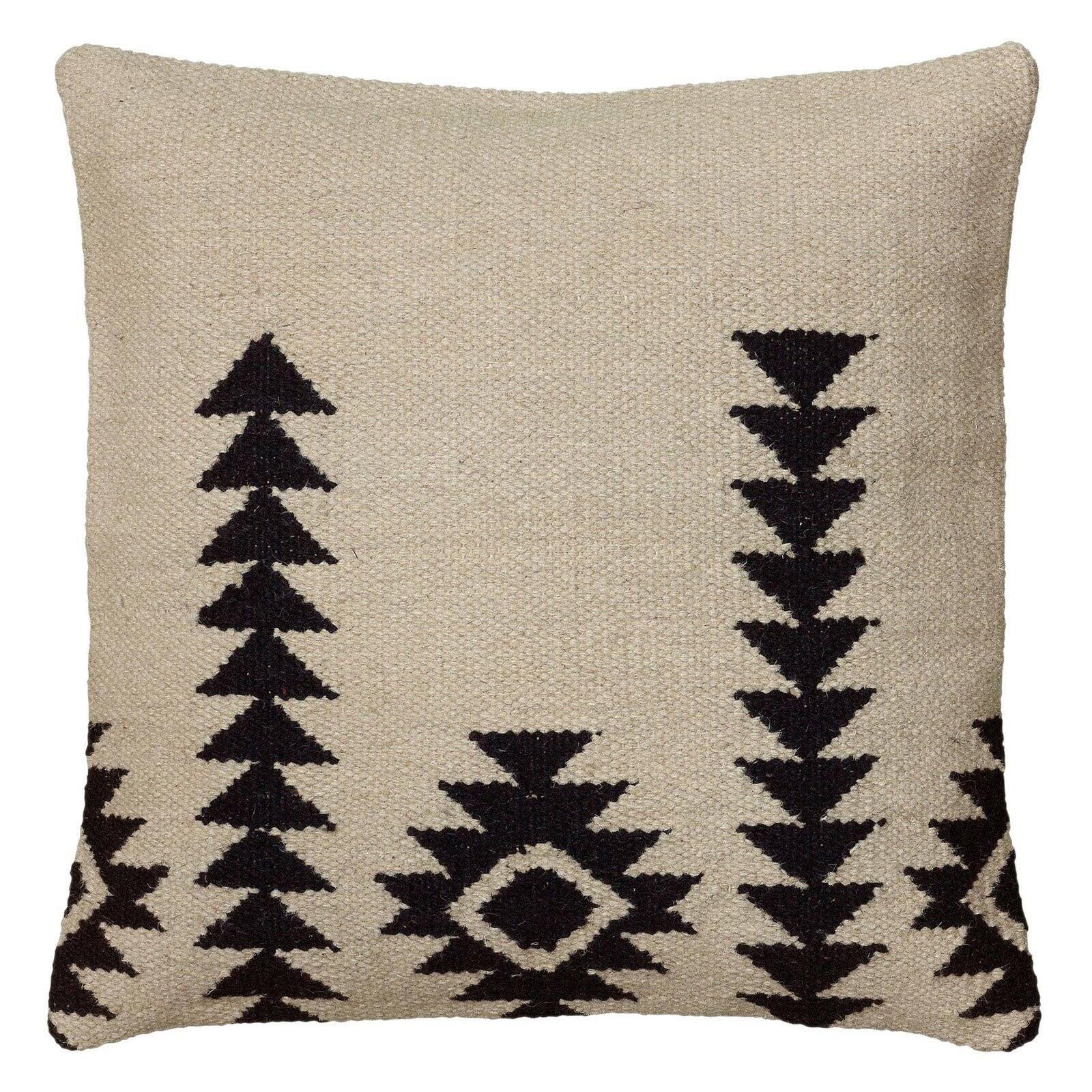 Ivory and Black Southwestern Wool and Cotton Throw Pillow