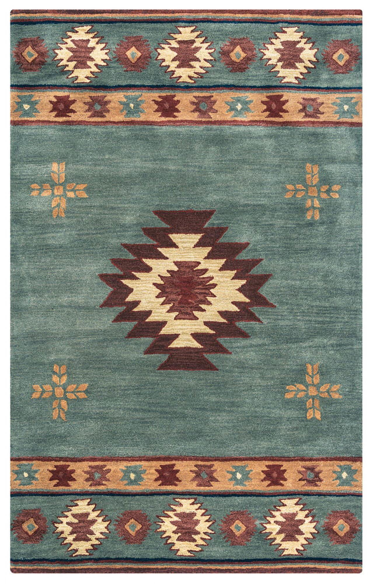 Blue Hand-Tufted Wool Southwestern Area Rug, 2' 6" x 8'