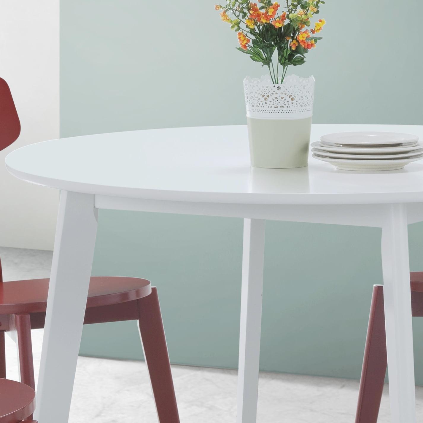 White Round Wood Dining Table with Angled Legs