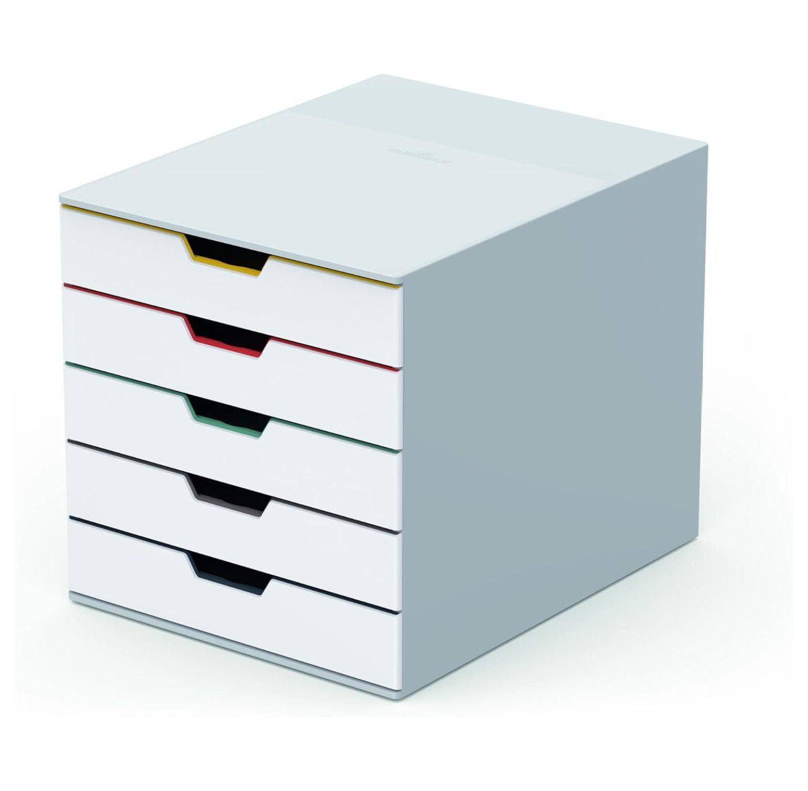 DURABLE Desktop Drawer Organizer (VARICOLOR MIX 5 Compartments with Removable Labels) 11" w x 14" d x 11.375" h, White & Multicolored (762527)